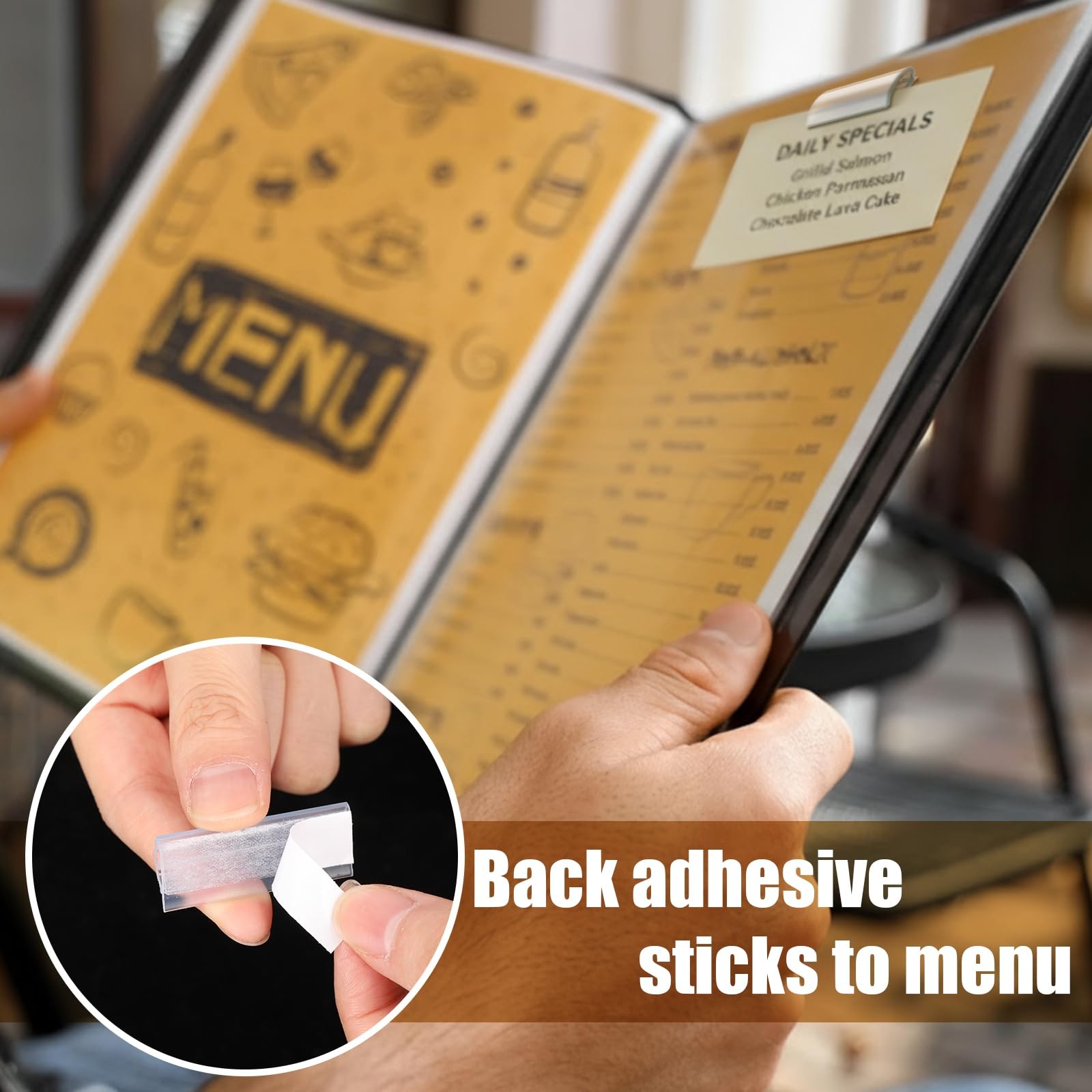 Weysat 100 Pcs Clear Adhesive Sign Clips on Labels Holder 1.5 Inch Menu…