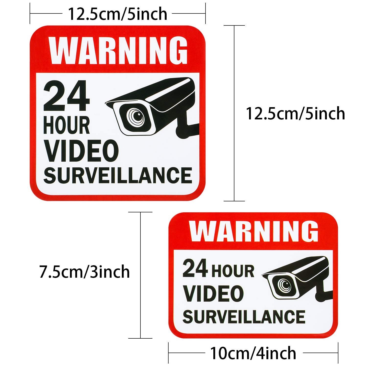 Video Surveillance Sign 10 Pack CCTV 24 Hour Warning Sticker Door Window Yard