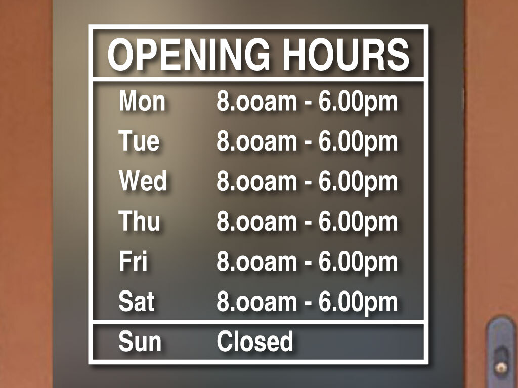 OPENING STORE ORIGINAL BUSINESS HOURS COLORS and Sizes PERSONALIZED Sign