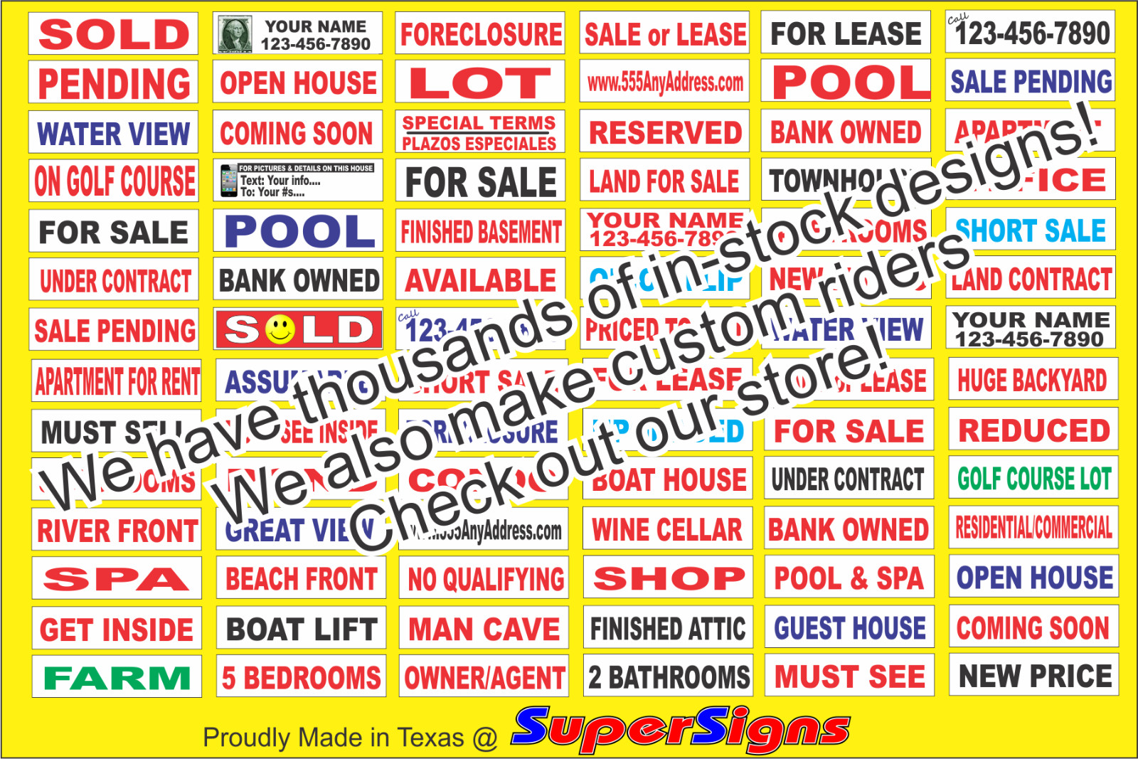 White on Black CALL OR TEXT 6″x24″ REAL ESTATE RIDER SIGNS Buy 1 Get 1 FREE