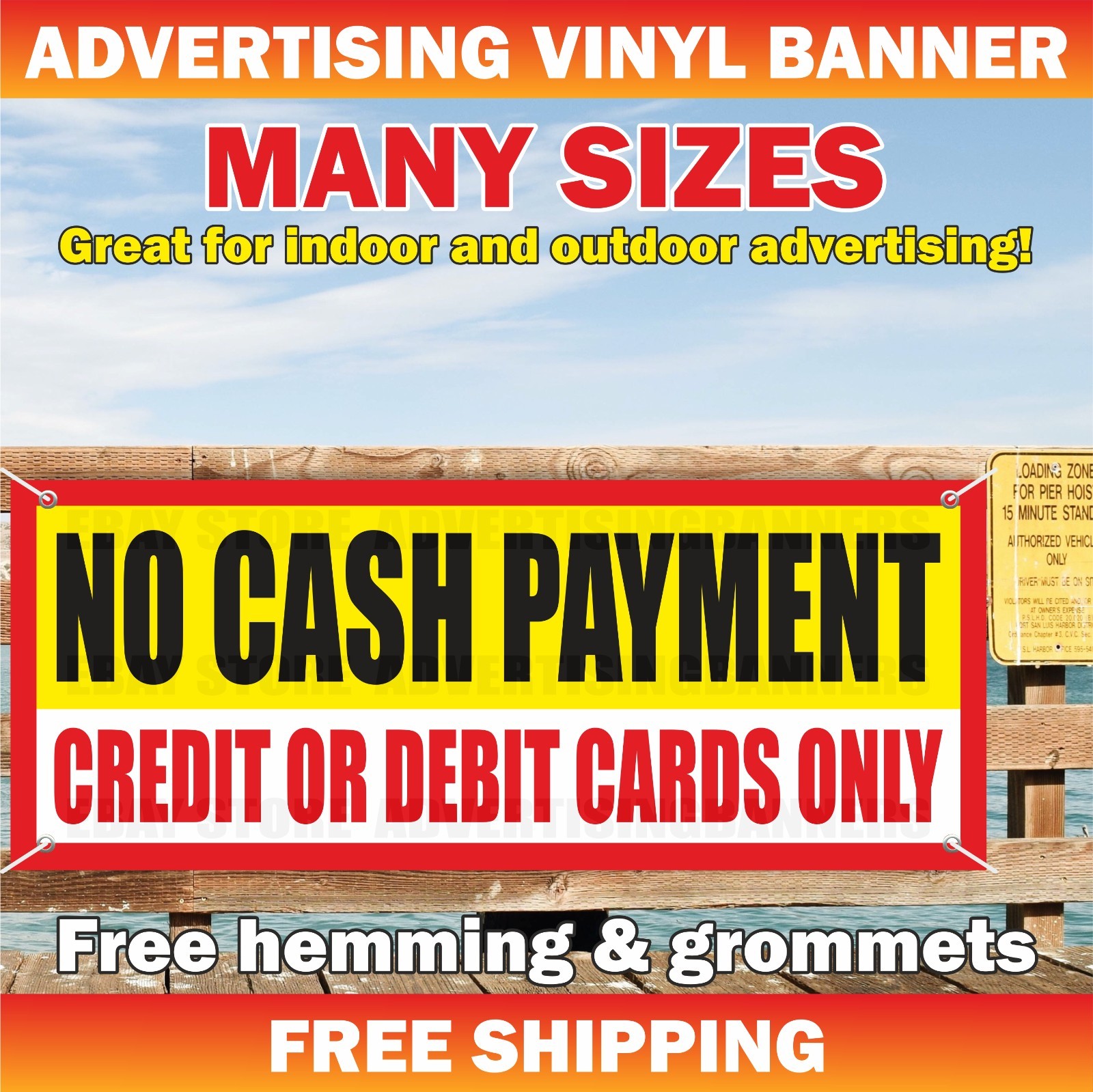NO CASH PAYMENT Advertising Banner Vinyl Mesh Sign Credit Or Debit Cards Only
