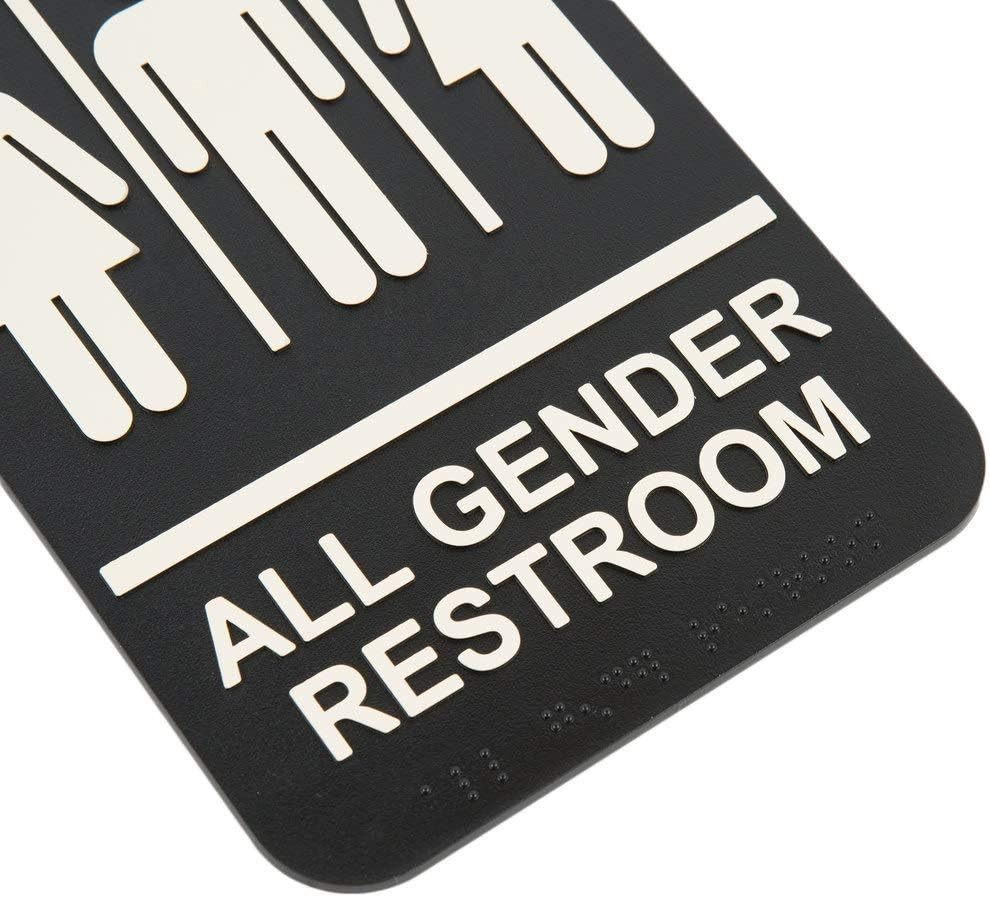 ADA All Gender Adhesive Commercial Restroom Toilet Sign with Braille 6″ x 9″