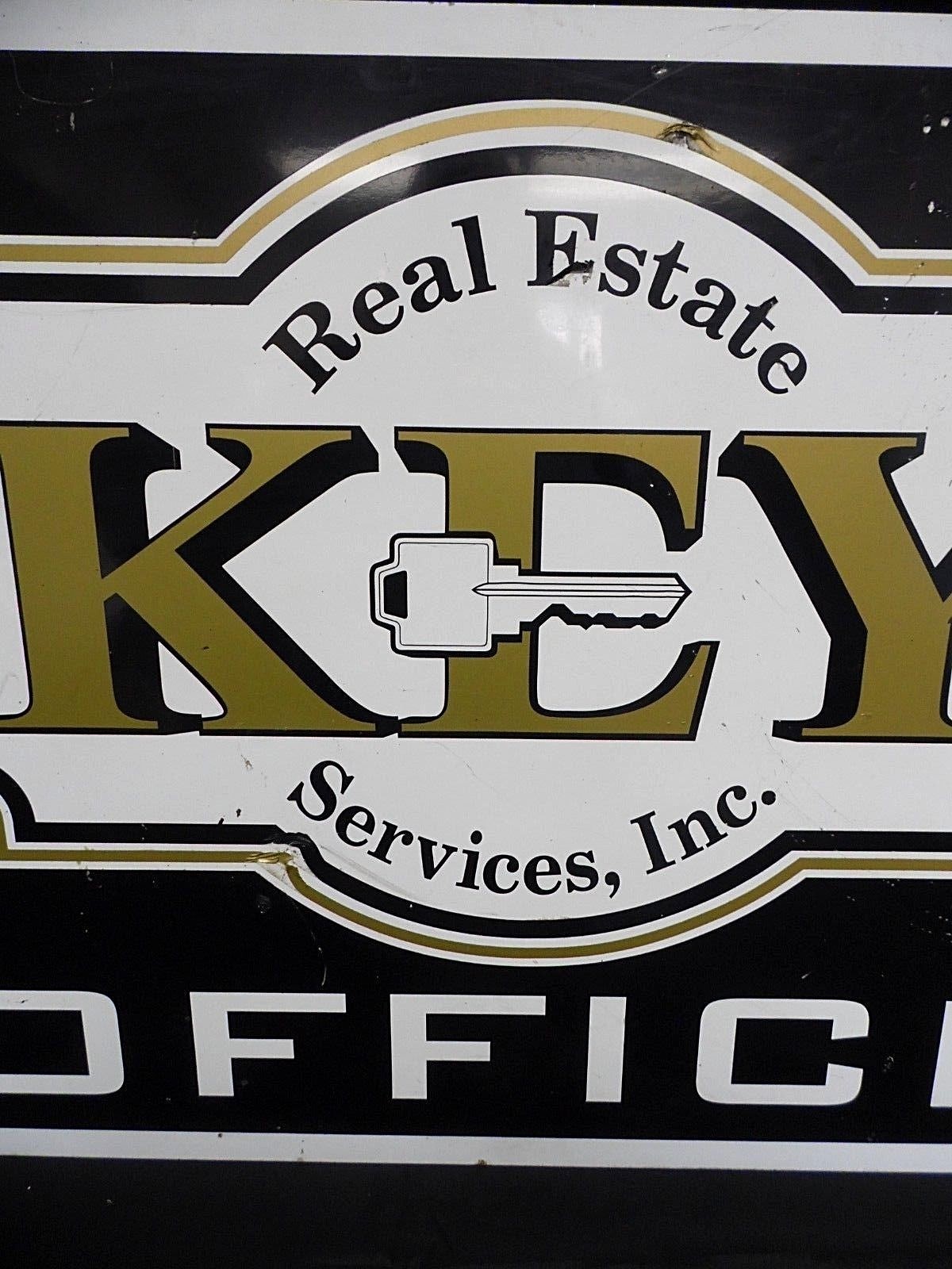 Vintage KEY REAL ESTATE SERVICES OFFICE Tin Sign 36″ x 24″ Original