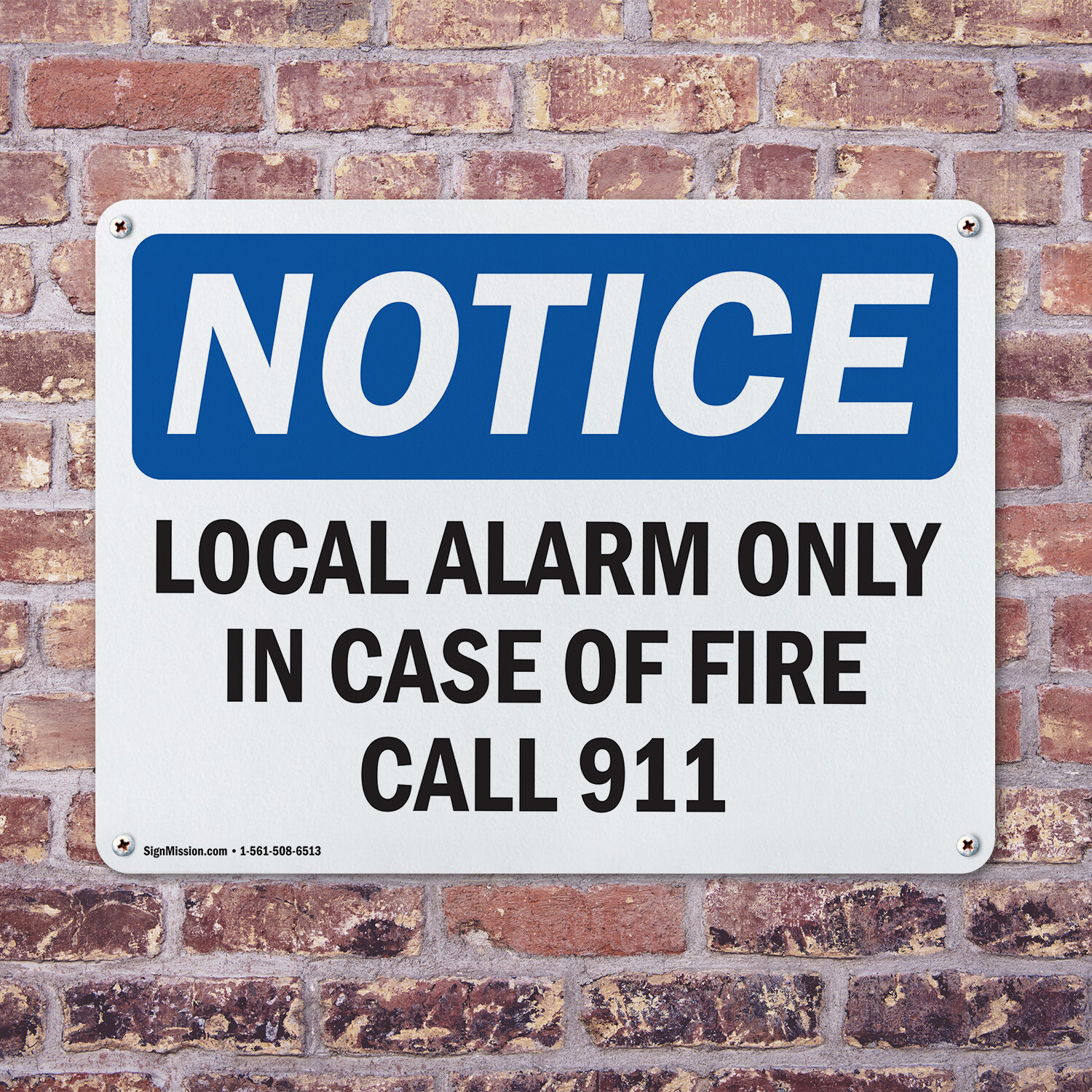 (2 Pack) Local Alarm Only In Case Of Fire Call 911 OSHA Notice Sign Decal Metal
