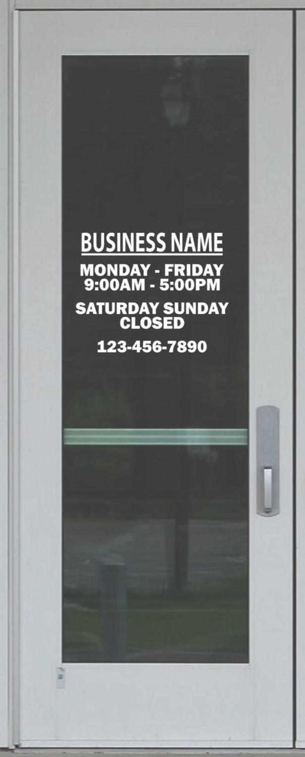 Custom Business Storefront Window Decal | Vinyl Sign | Hours, Logo, Phone Number