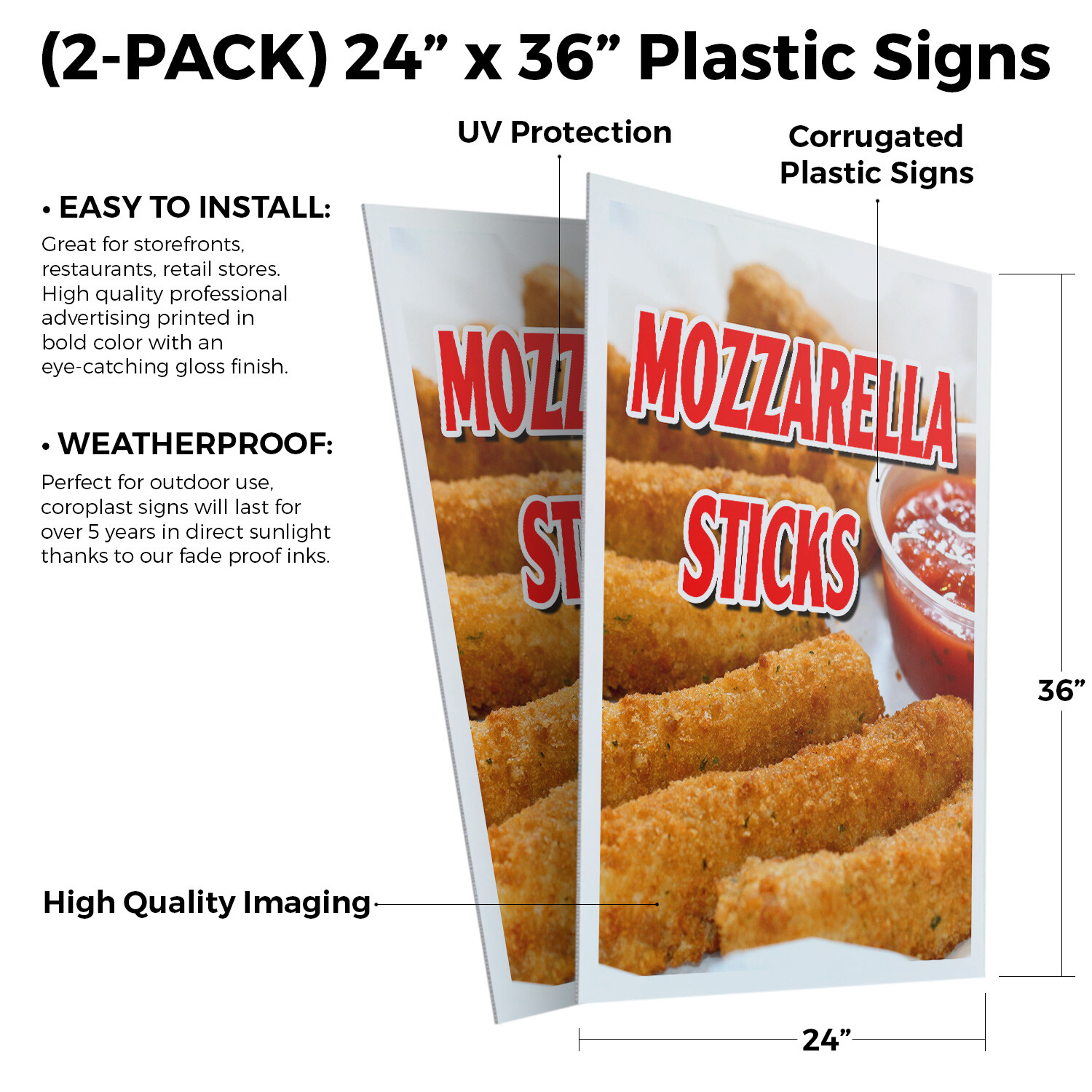 Mozzerella Sticks 24″ x 36″ 2 Pack Of Store Sign Plastic Or Decal