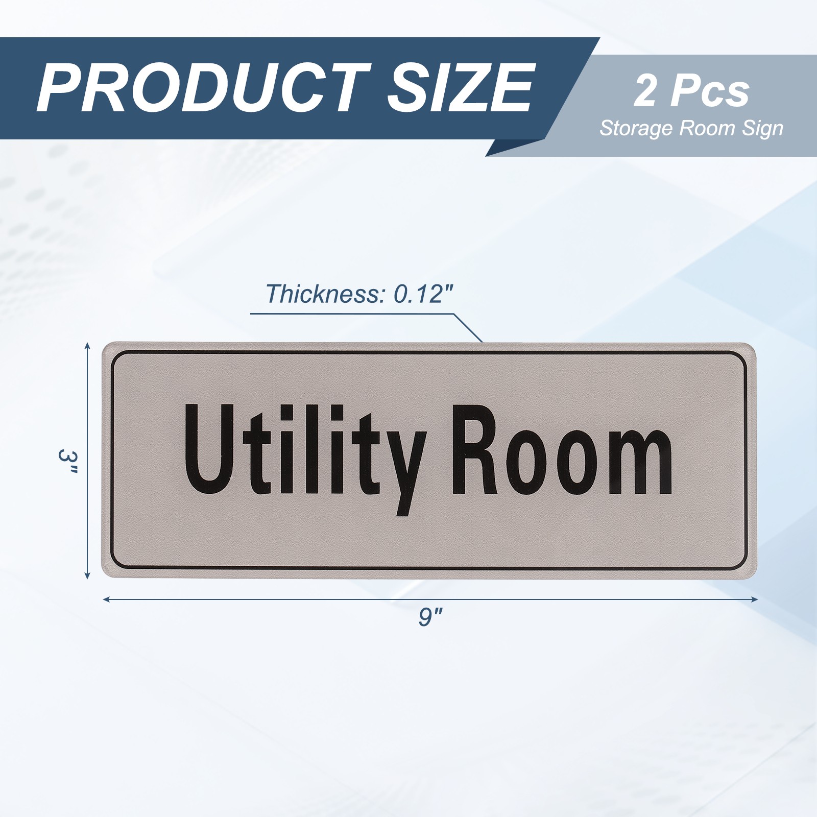 9″x3″ Utility Room, 2Pcs Room Door Sign Self-Adhesive Light Gray with Black Text