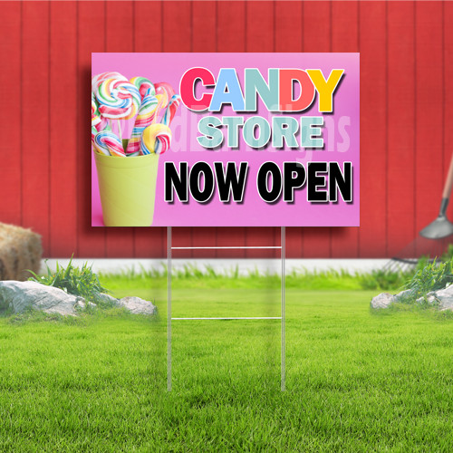 Candy Store Now Open Coroplast Sign Plastic Indoor Outdoor Yard Sign