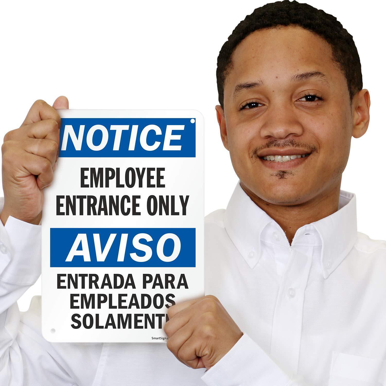 7×10 inch Bilingual Notice Sign Employee Entrance Only Plastic Business Sign