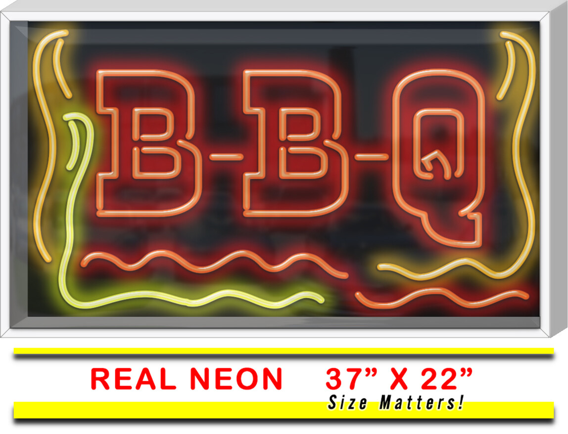 OUTDOOR XL BBQ Neon Sign | Jantec | 37″ x 22″ | Brisket Pork Chicken Hickory