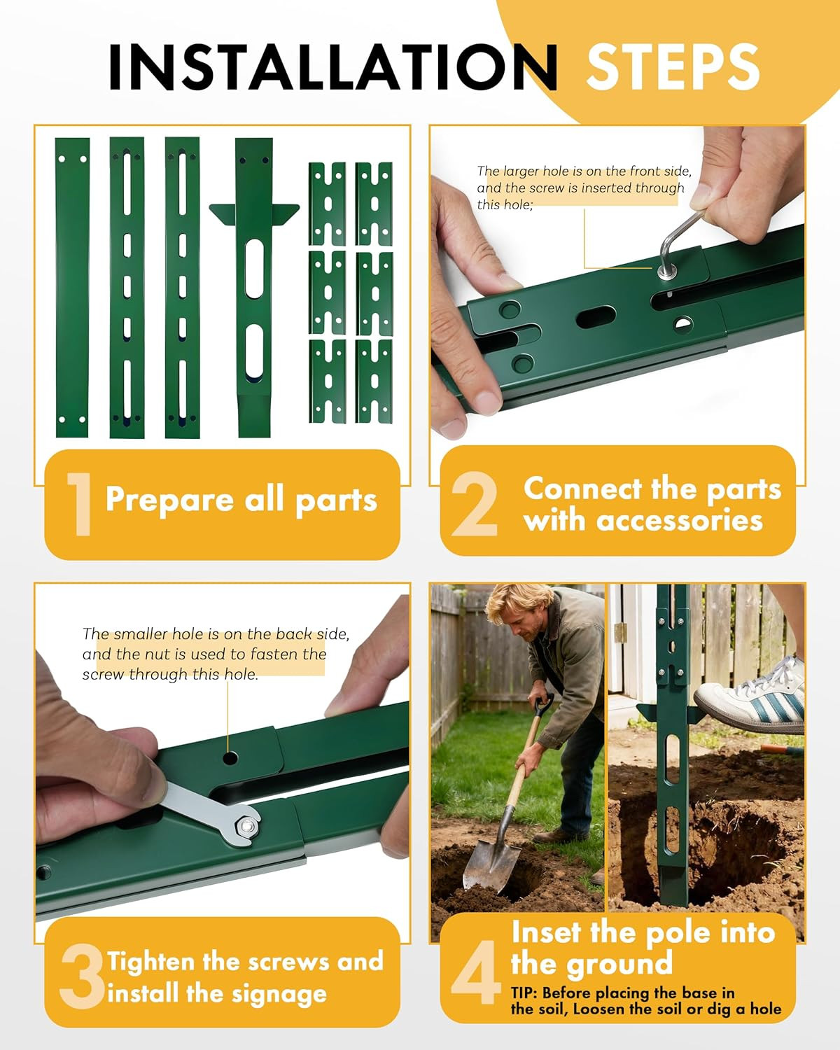 72-Inch Heavy Duty Metal Sign Posts, 6Ft Tall Lawn Sign Stakes for Outdoor Signs