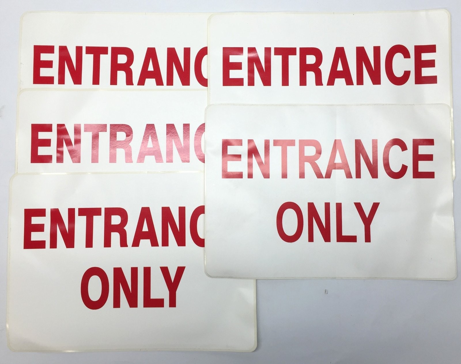 Unbranded White/Red 14″x10″ ‘Entrance Only’ Adhesive Back Sign [Lot of 5] NOS