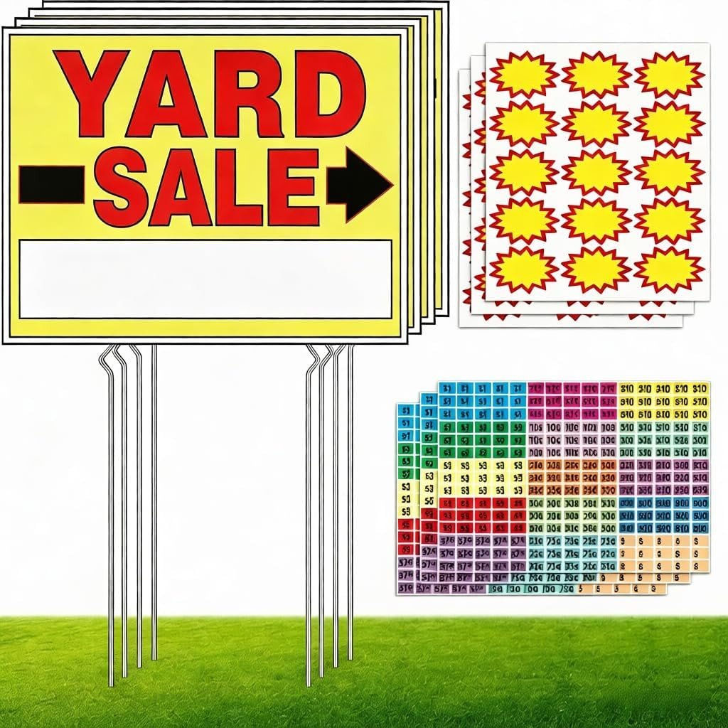 Yard Sale Signs 4 Pack, 18” X 13” Double-Sided Printed Waterproof Yard Signs wit
