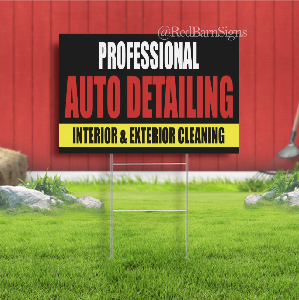 PROFESSIONAL AUTO DETAILING Indoor Outdoor Yard Sign with metal stakes
