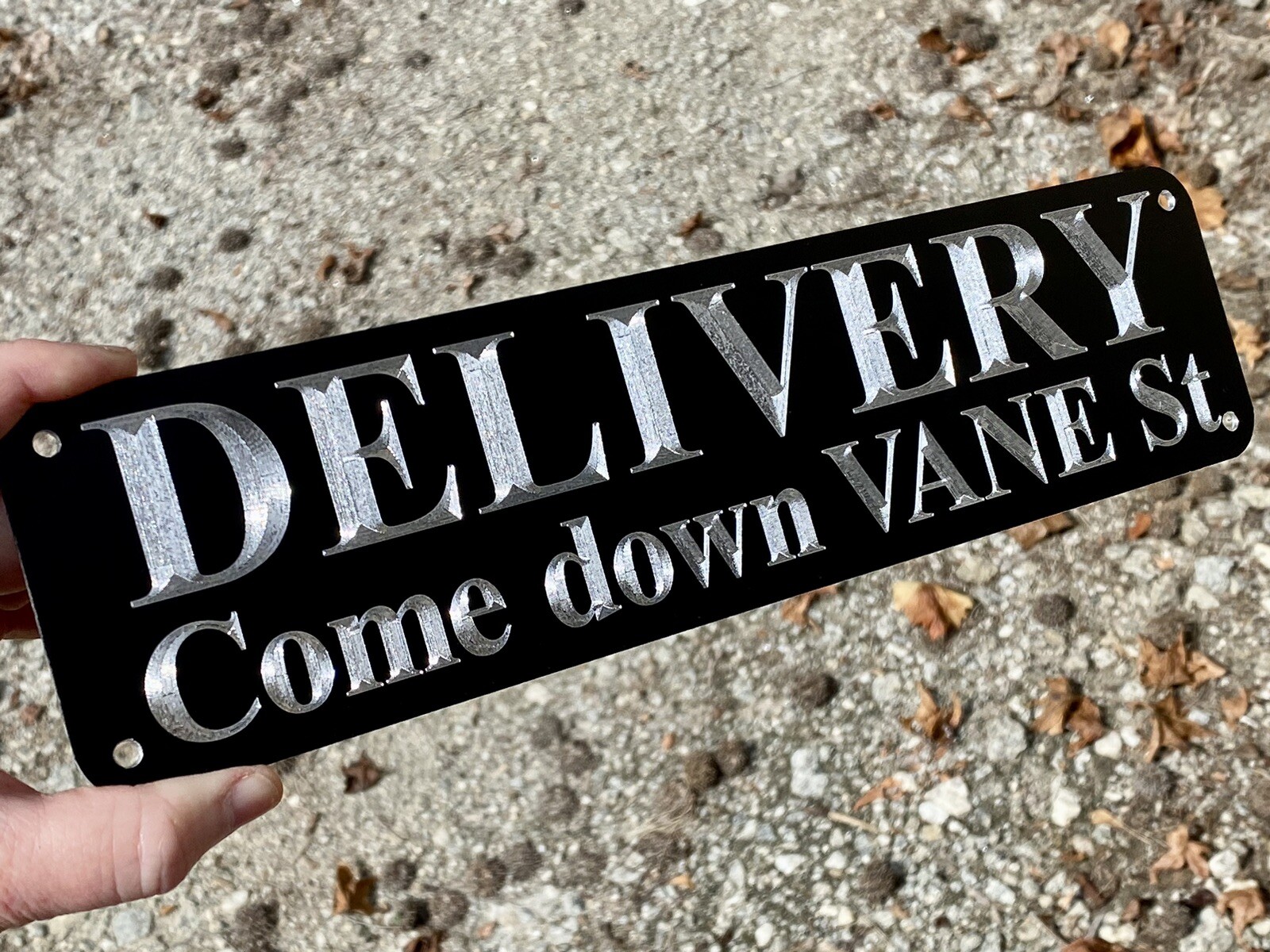 Engraved Custom Delivery Direction Diamond Etched Metal 12×3 Business Sign