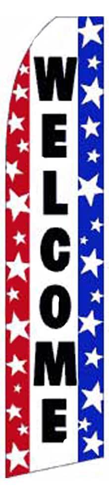 Welcome Red White Blue Flutter Swooper Advertising Sign 2.5’ Wide Banner Flag On