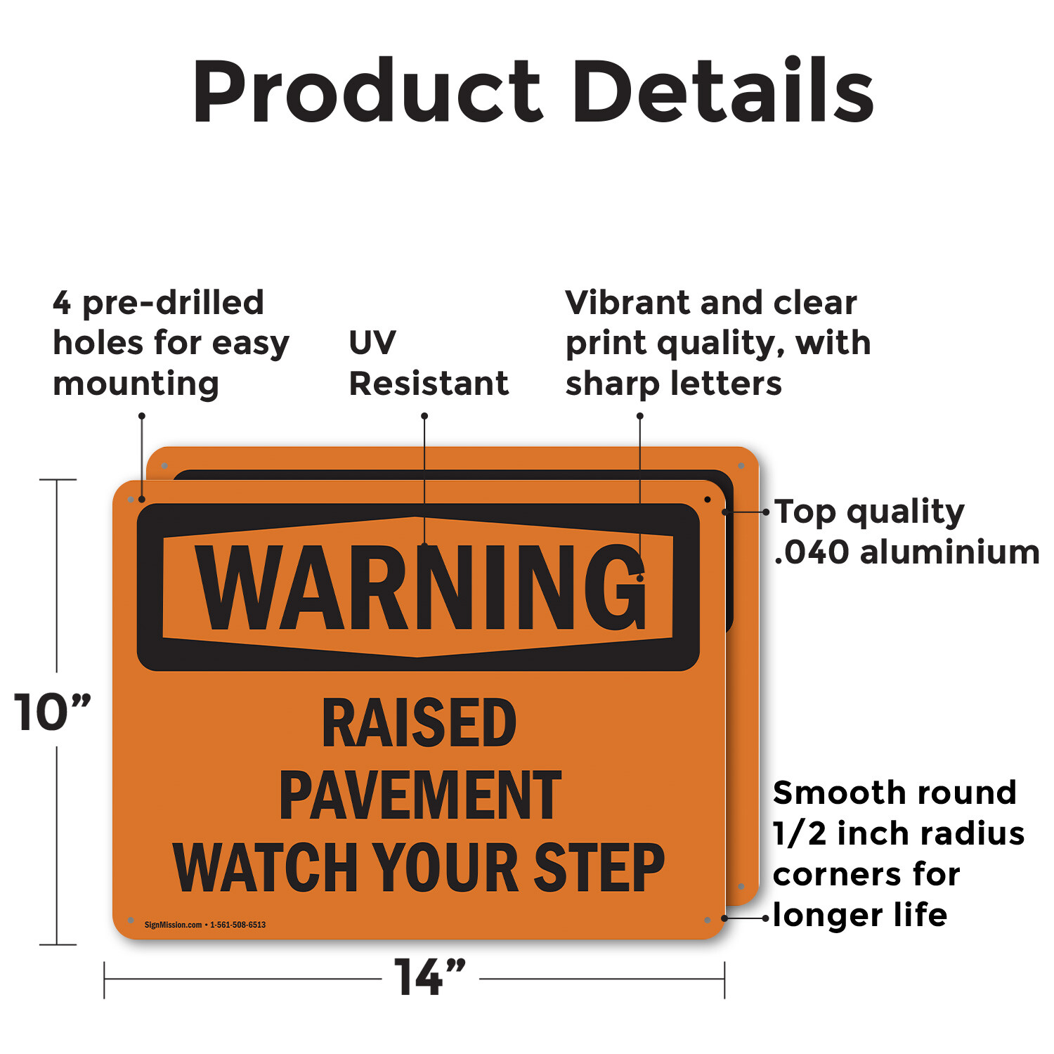 (2 Pack) Raised Pavement Watch Your Step OSHA Warning Sign Decal Metal Plastic