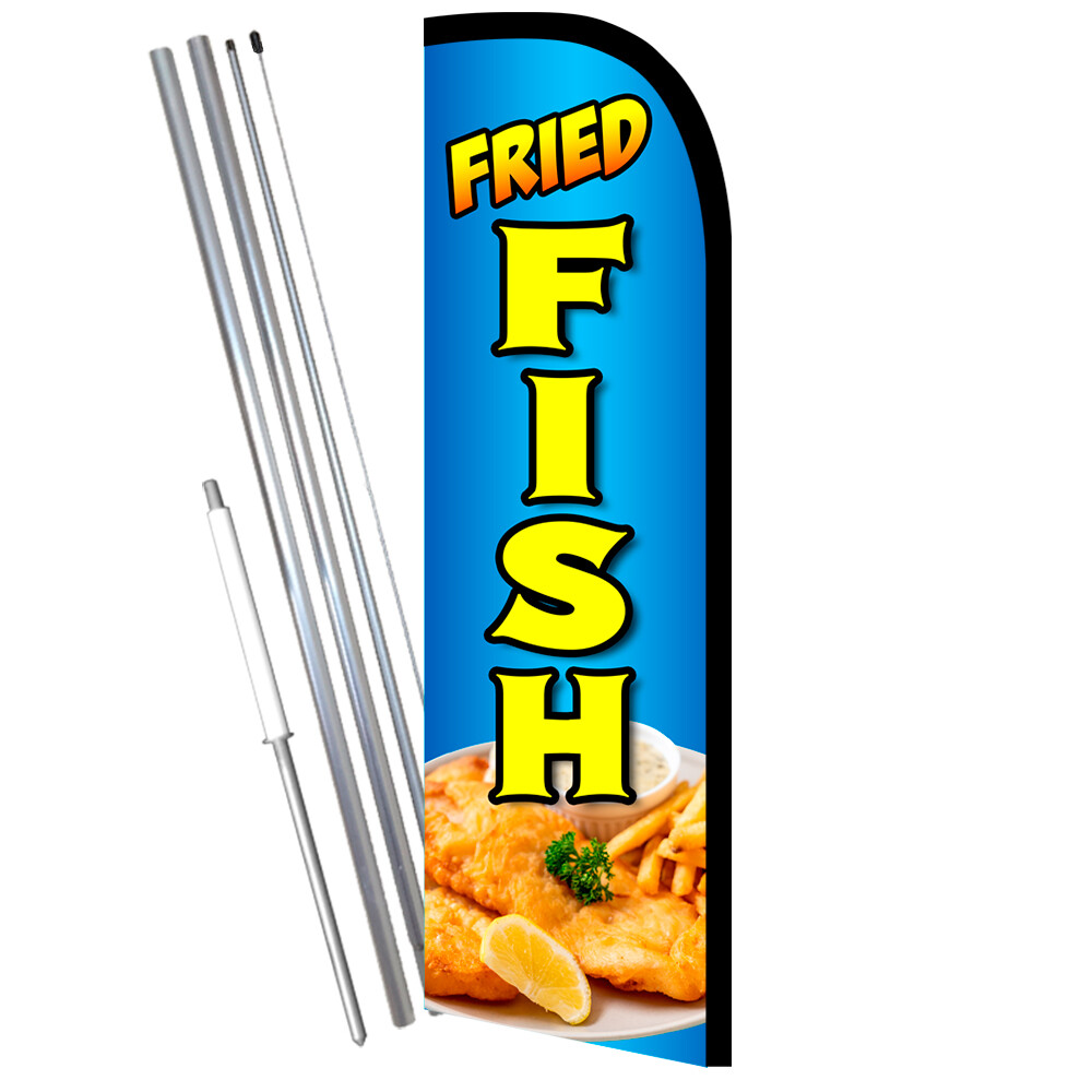 Fried Fish Premium Windless Feather Flag Bundle (Complete Kit) OR Optional Repl