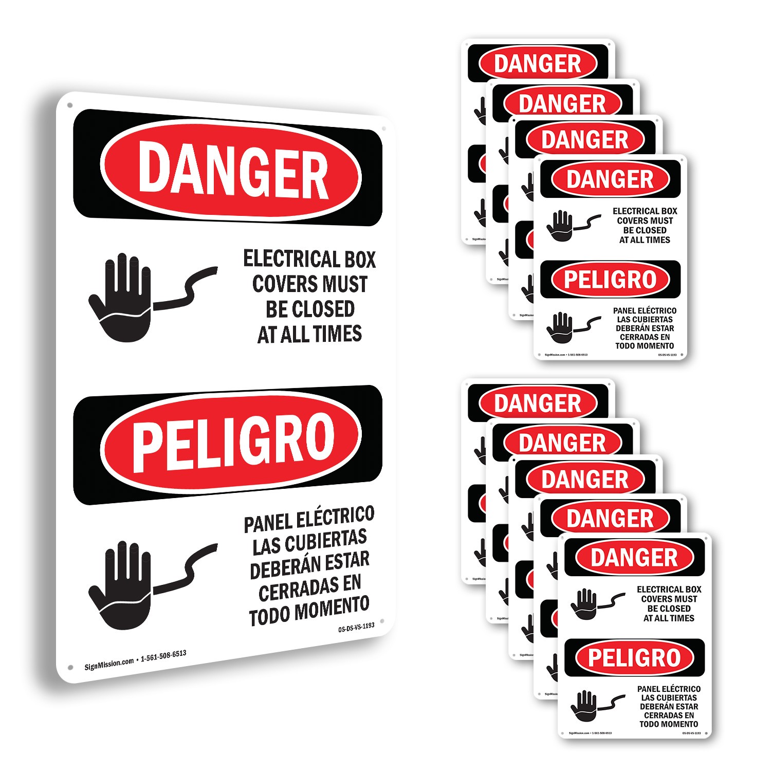 Electrical Box Covers Bilingual OSHA Danger Sign Metal,, Decal 5 or 10 Pack