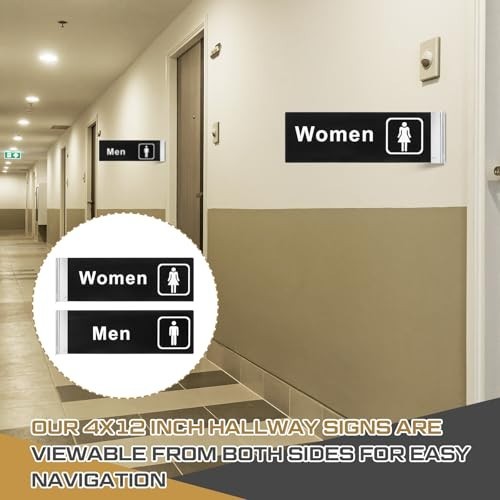 2 Pcs Men’s Women’s Restroom Signs – Acrylic Double-Sided Bathroom Door 4×12