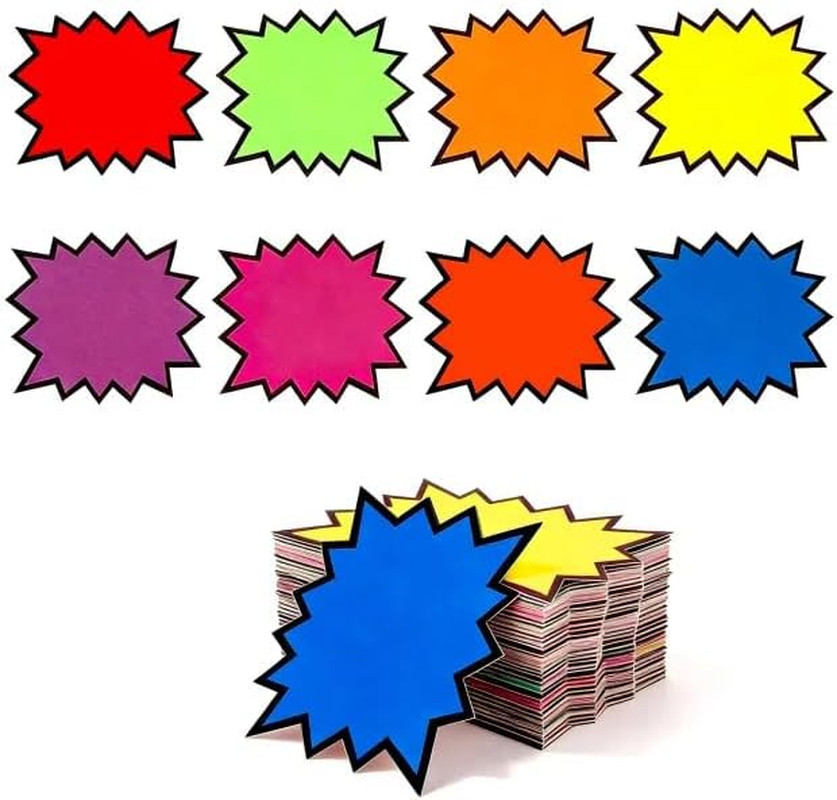 160 Pcs Neon Starburst Sale Signs – 5.5 X 7 Inch Fluorescent Burst Price Tags fo