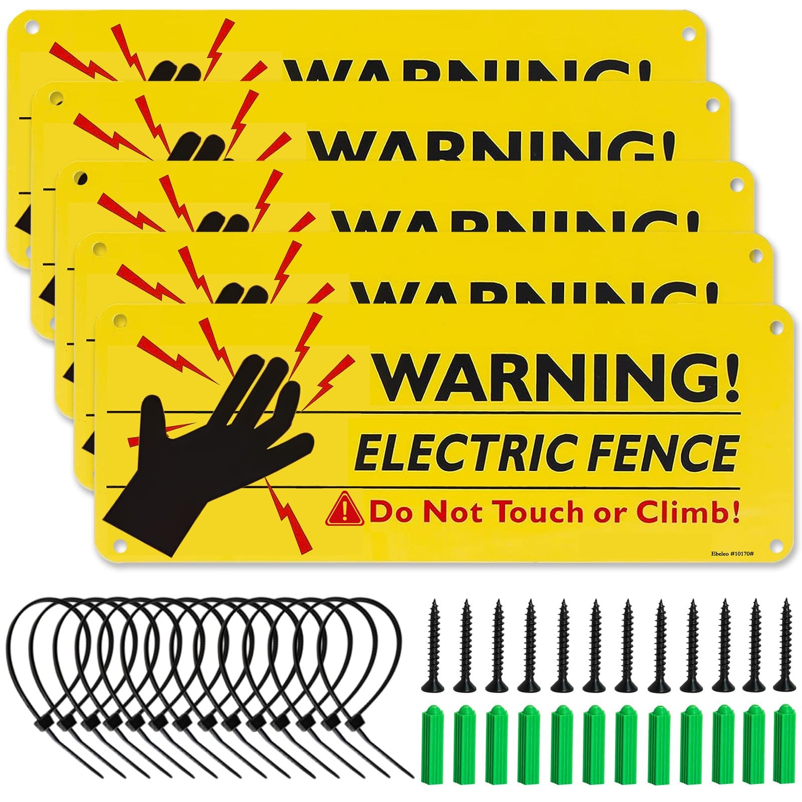 5Pack Reflective Electric Fence Warning Signs,10×3.5 Inch High Voltage Danger…