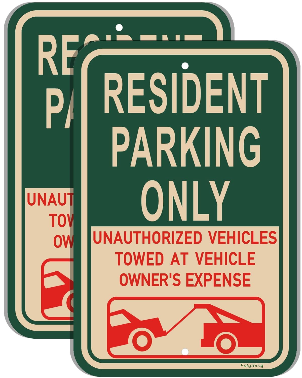 Resident Parking Only Unauthorized Towed Reflective Metal Sign 18×12 In 2 PCS