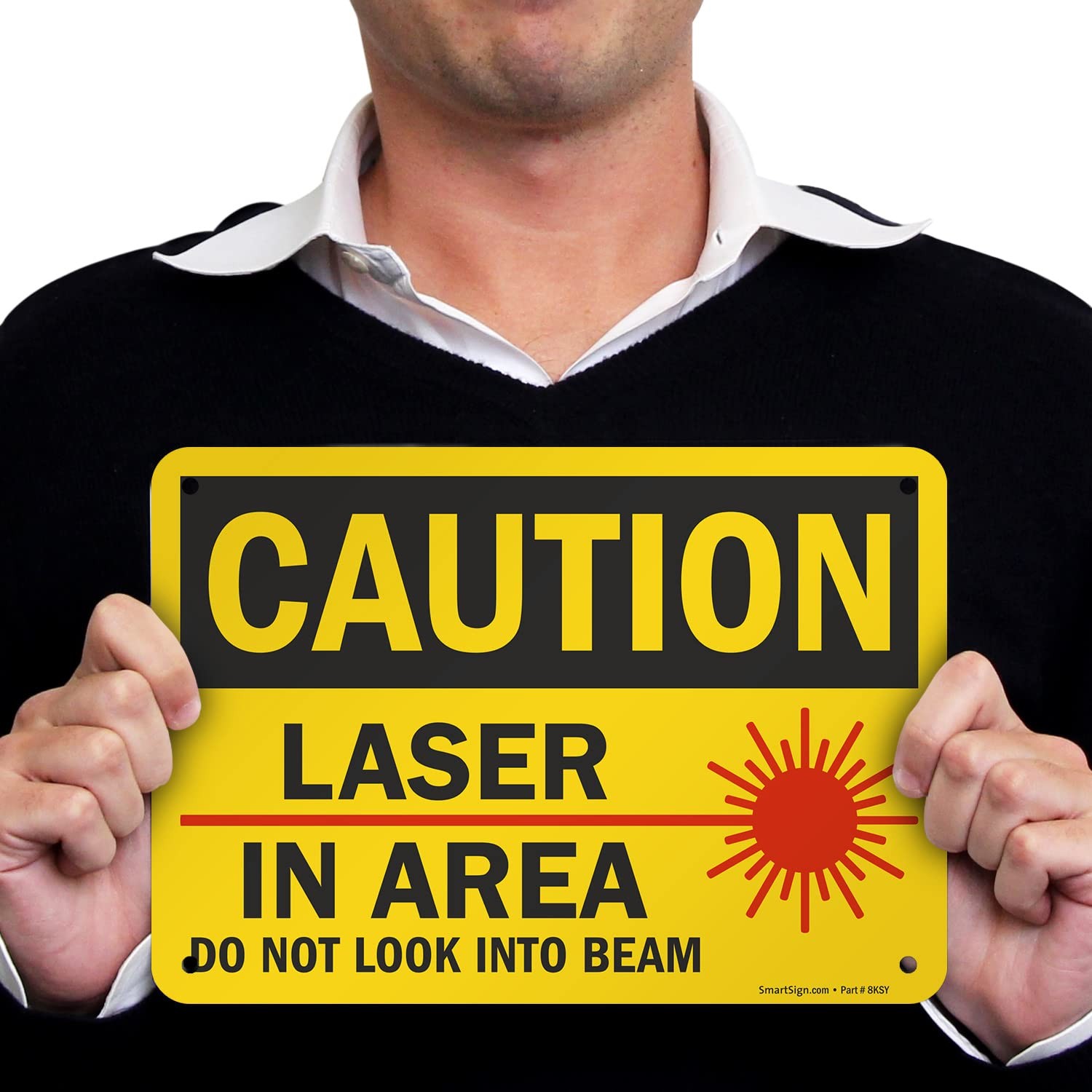 7×10 Inch Aluminum U92435NA_7x10 Caution Laser In Area Sign Black Red Yellow