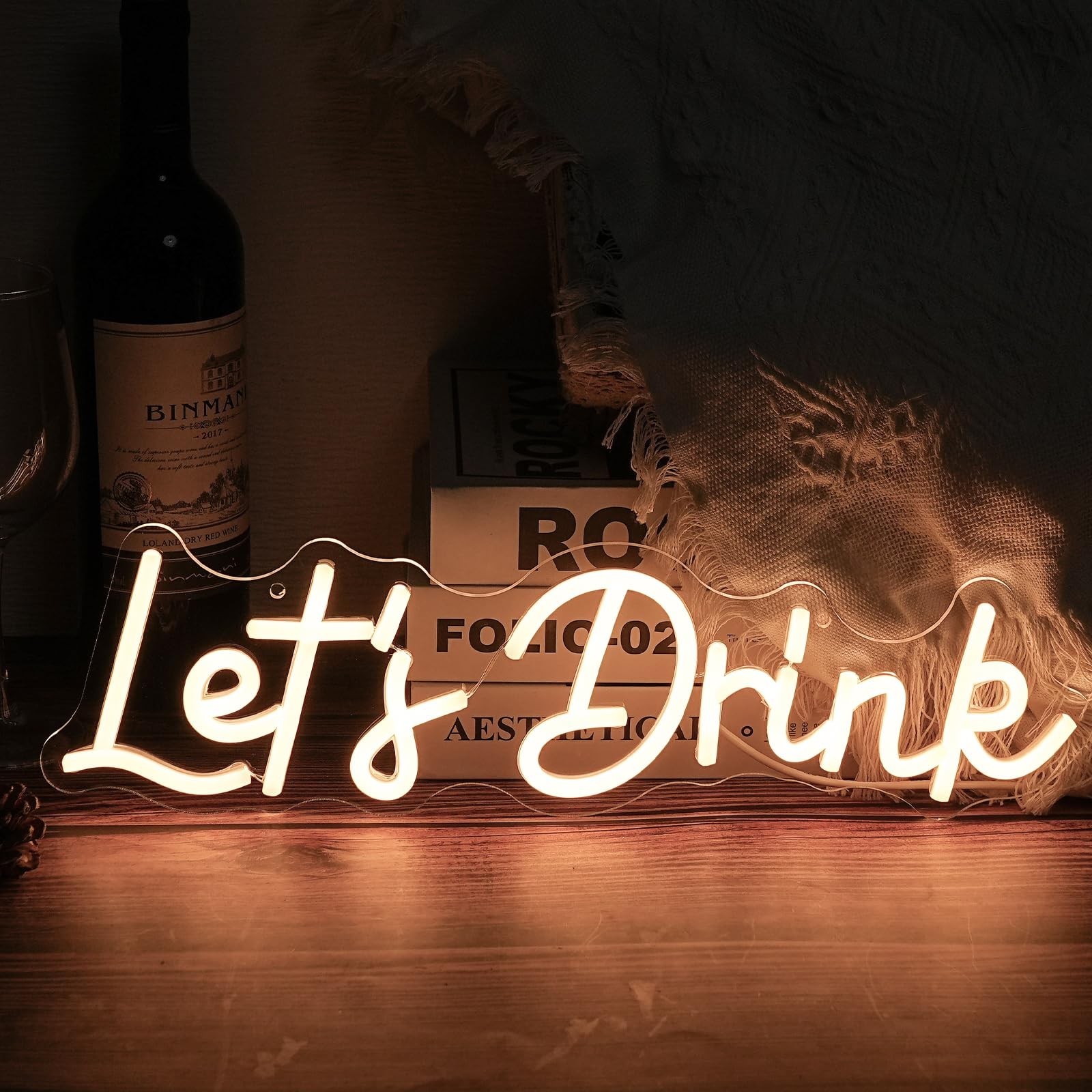 Let’s Drink Neon Sign,Bar Neon Sign For Wall Decor,Warm White Led Signs Usb P…
