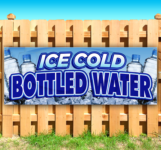ICE COLD BOTTLED WATER Advertising Vinyl Banner Flag Sign USA 15″ 18″ 20″ 30″