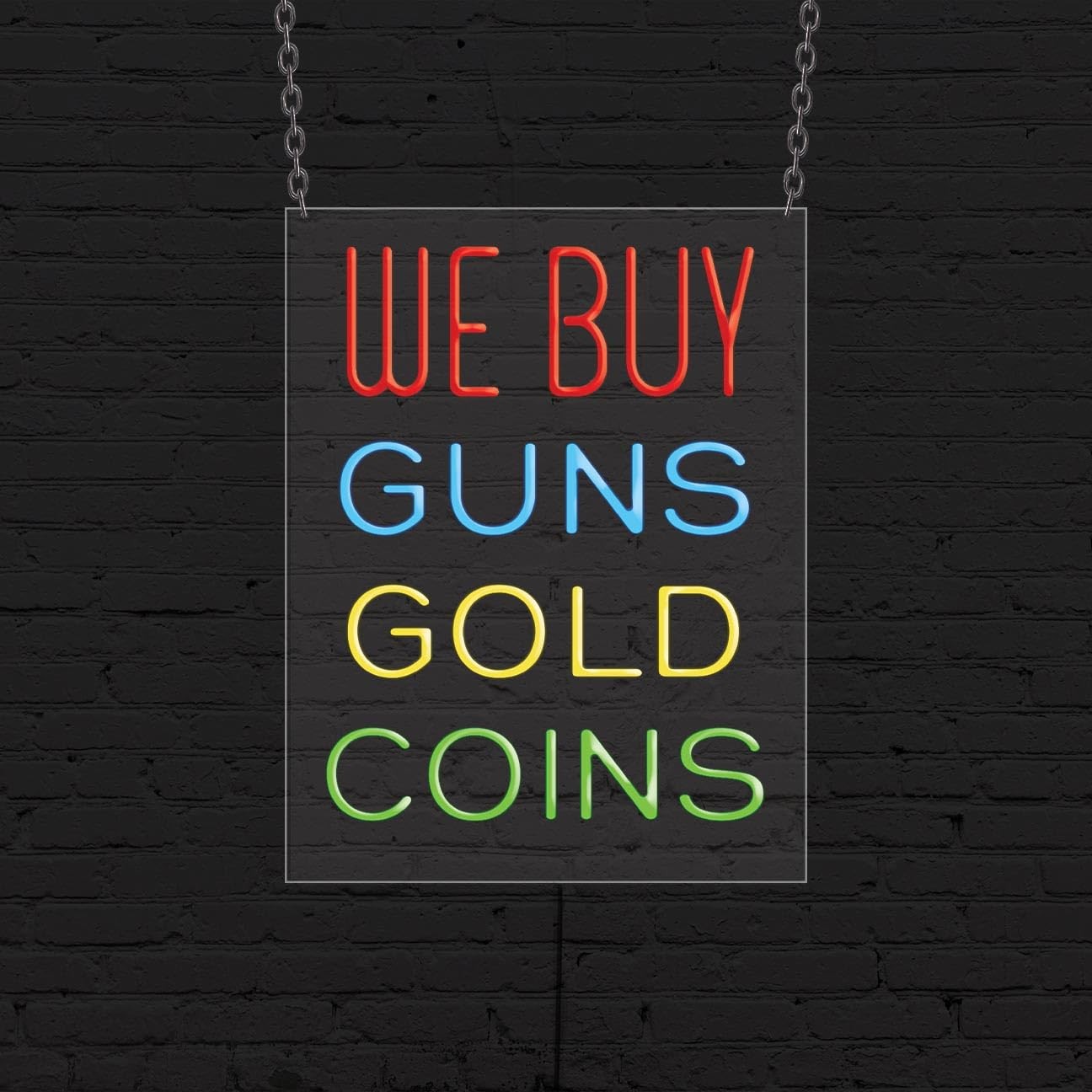 We Buy Guns Gold Coins Sign for Business | LED Flex Neon | 24″W x 31″H x 1″D