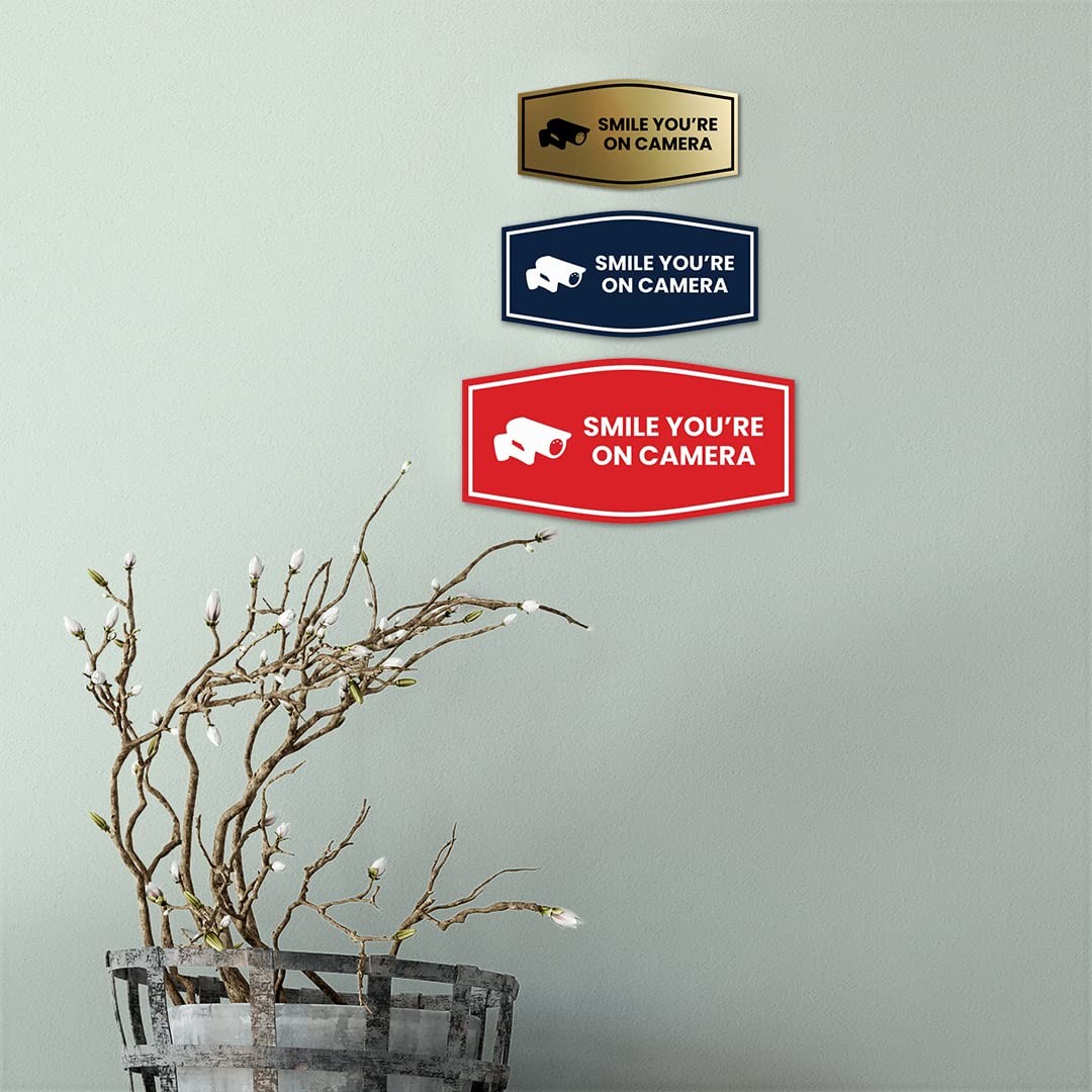 1 Pack Medium Smile Youre On Camera Sign, Black Gold, Fancy, Business