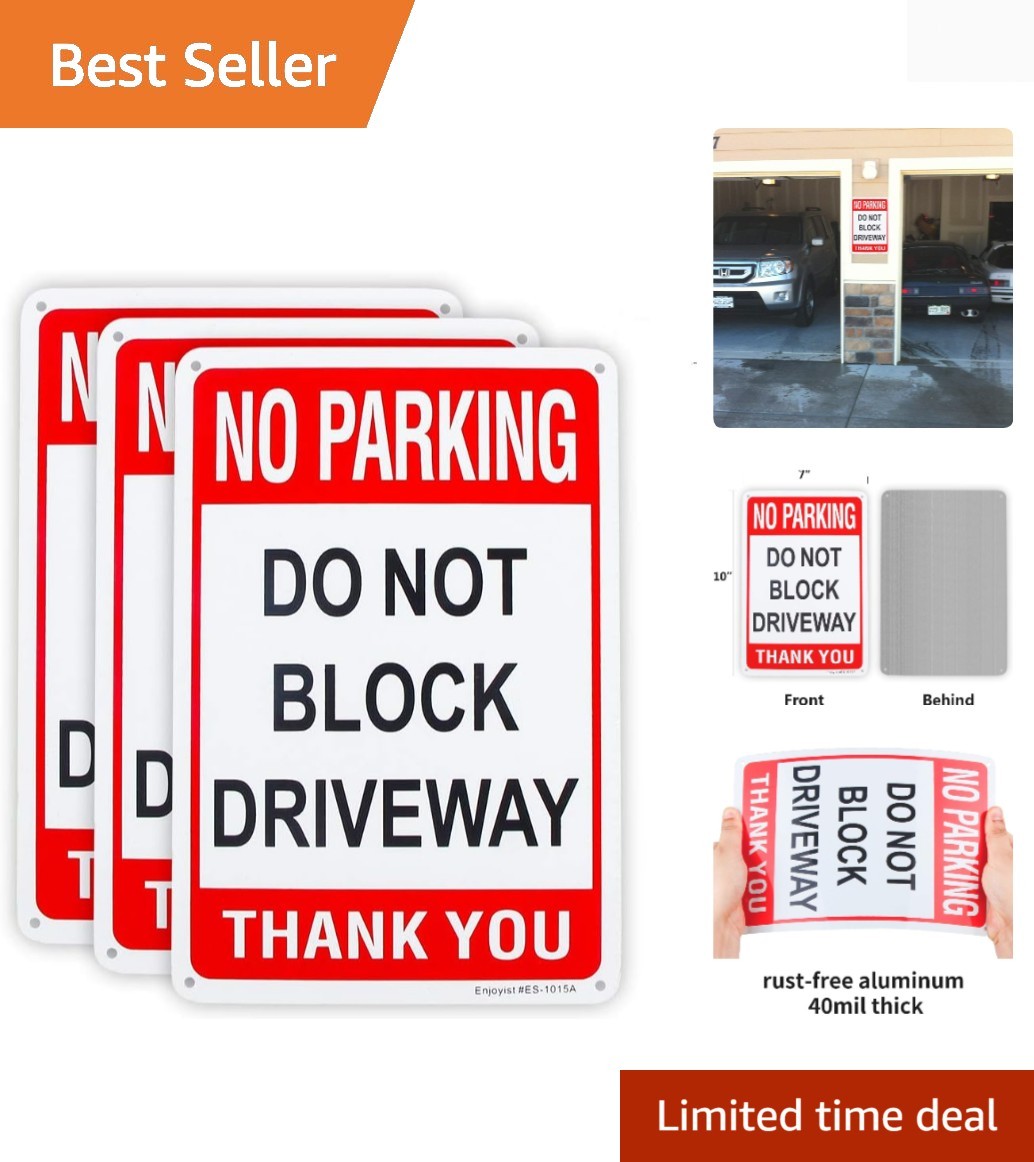 3 Pack No Parking Do Not Block Driveway Sign 10″x 7″ .04″ Aluminum Reflective…