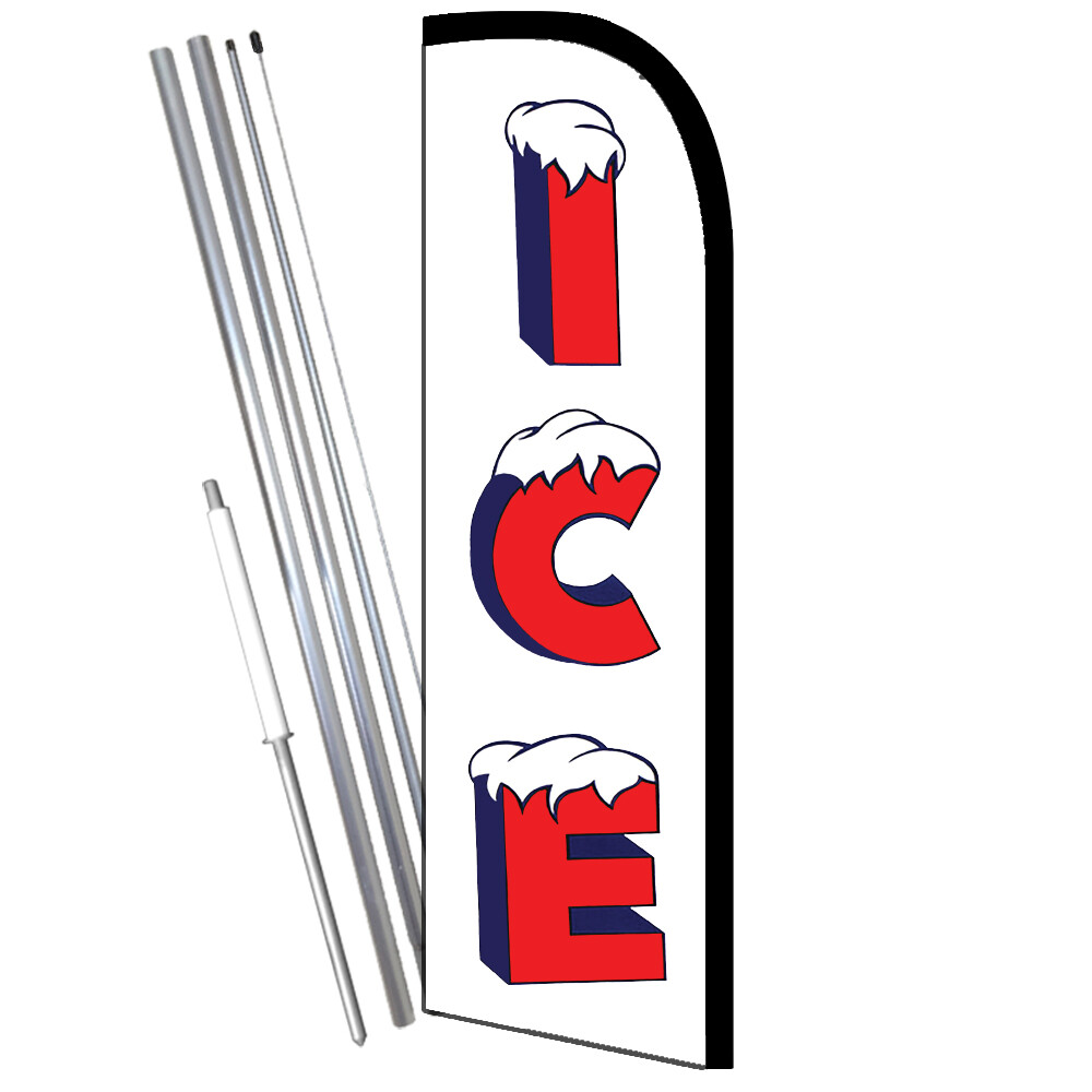 ICE (White/Red) Windless Feather Flag Bundle (Complete Kit) OR Optional Replacem