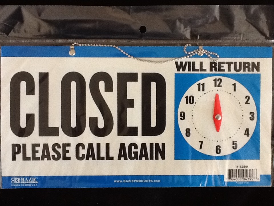Open Closed Sign Chain 2 sided 11.5 x 6. Store Business Hours FREE SUCTION CUP