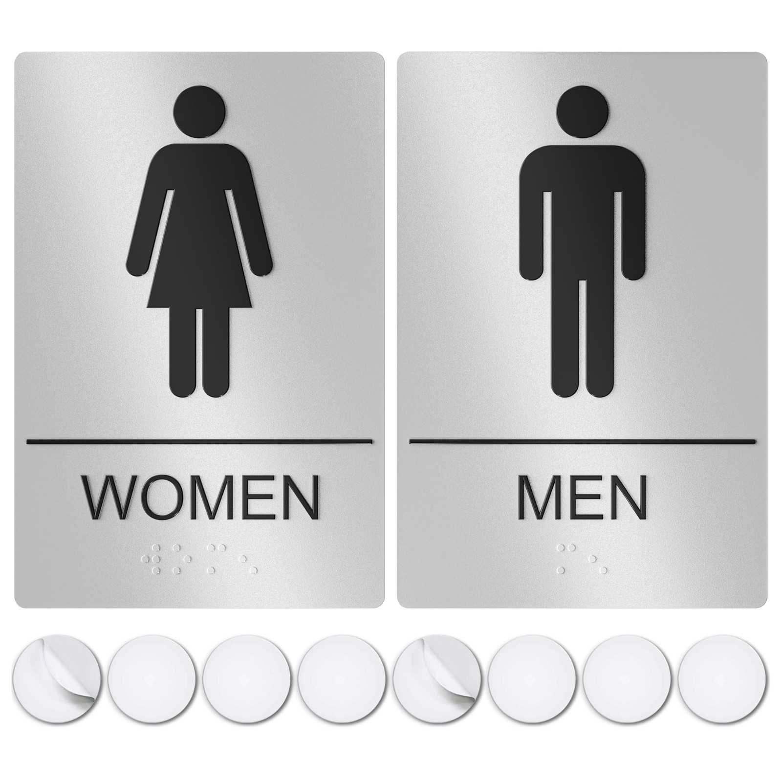 Unisex Bathroom Signs, Restroom Sign For Business – Men 9″L x 6″W, Silver