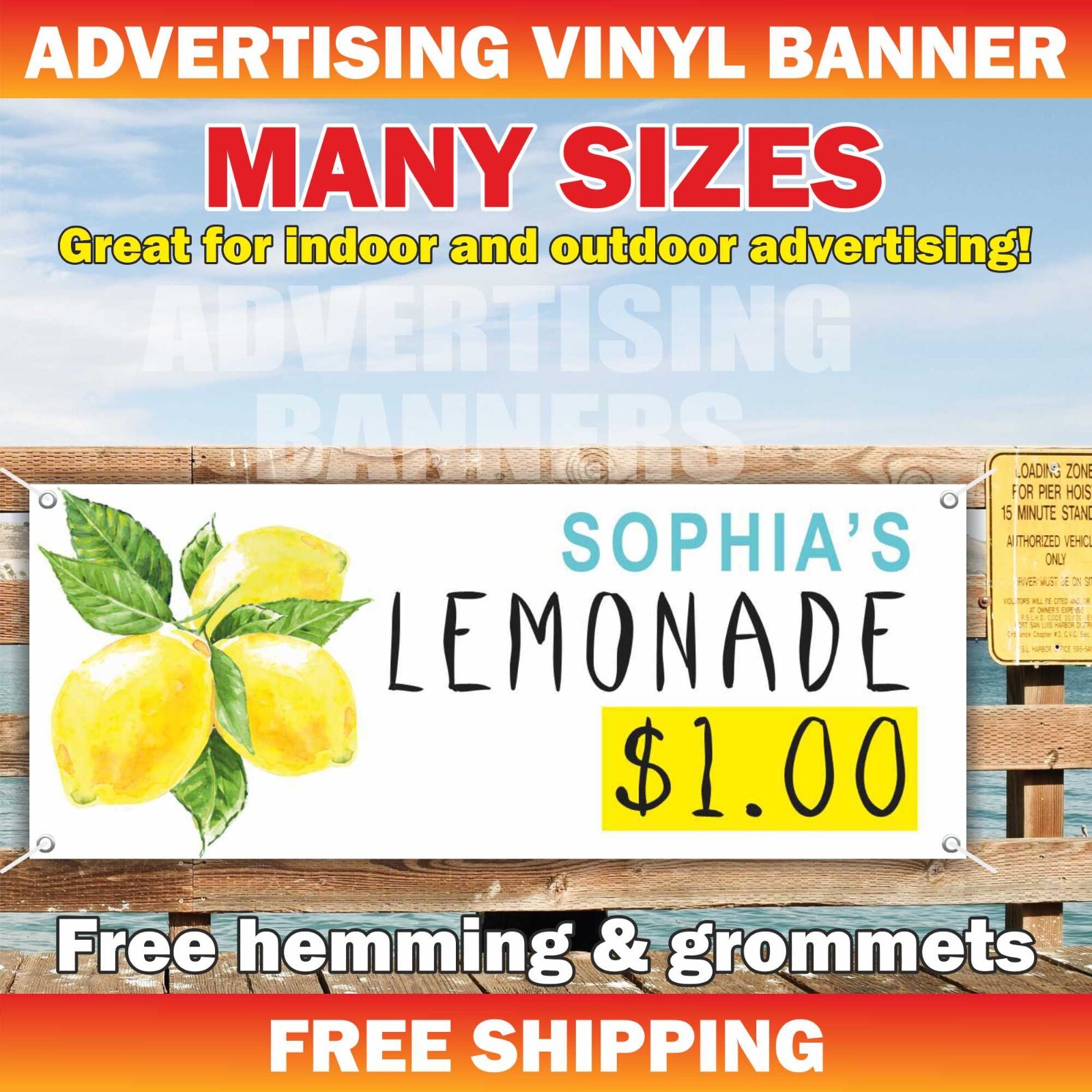 LEMONADE Custom name Advertising Banner Vinyl Mesh Sign ice cold drinks Child