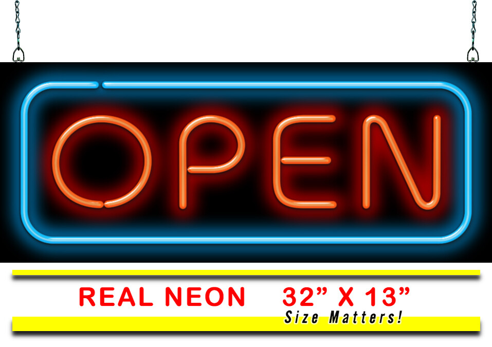 Real Neon Open Sign – Large 32″x13″ – Bright, REAL Neon Attracts More Customers