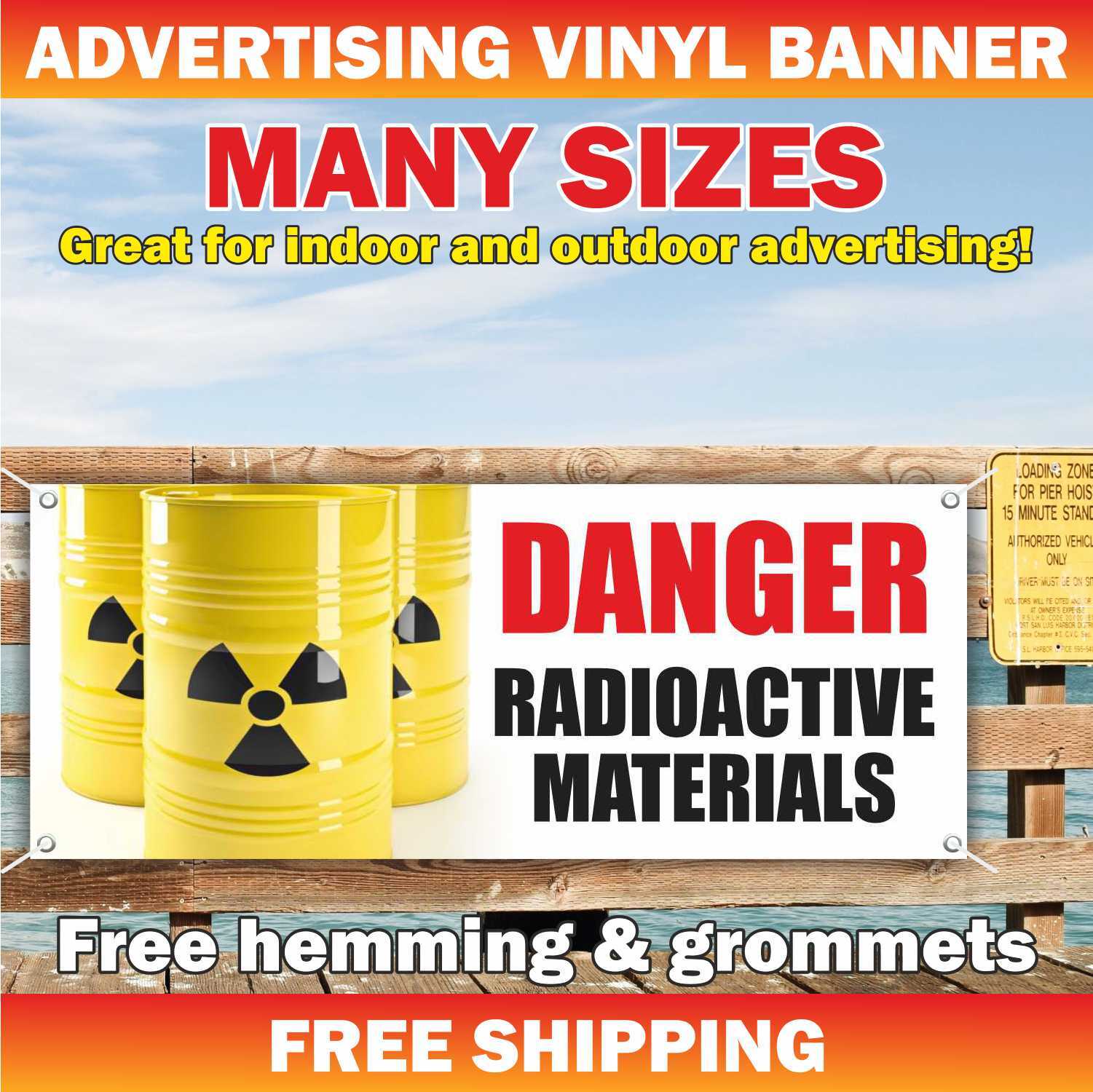 DANGER RADIOACTIVE MATERIAL Advertising Banner Vinyl Mesh Sign Careful Attention