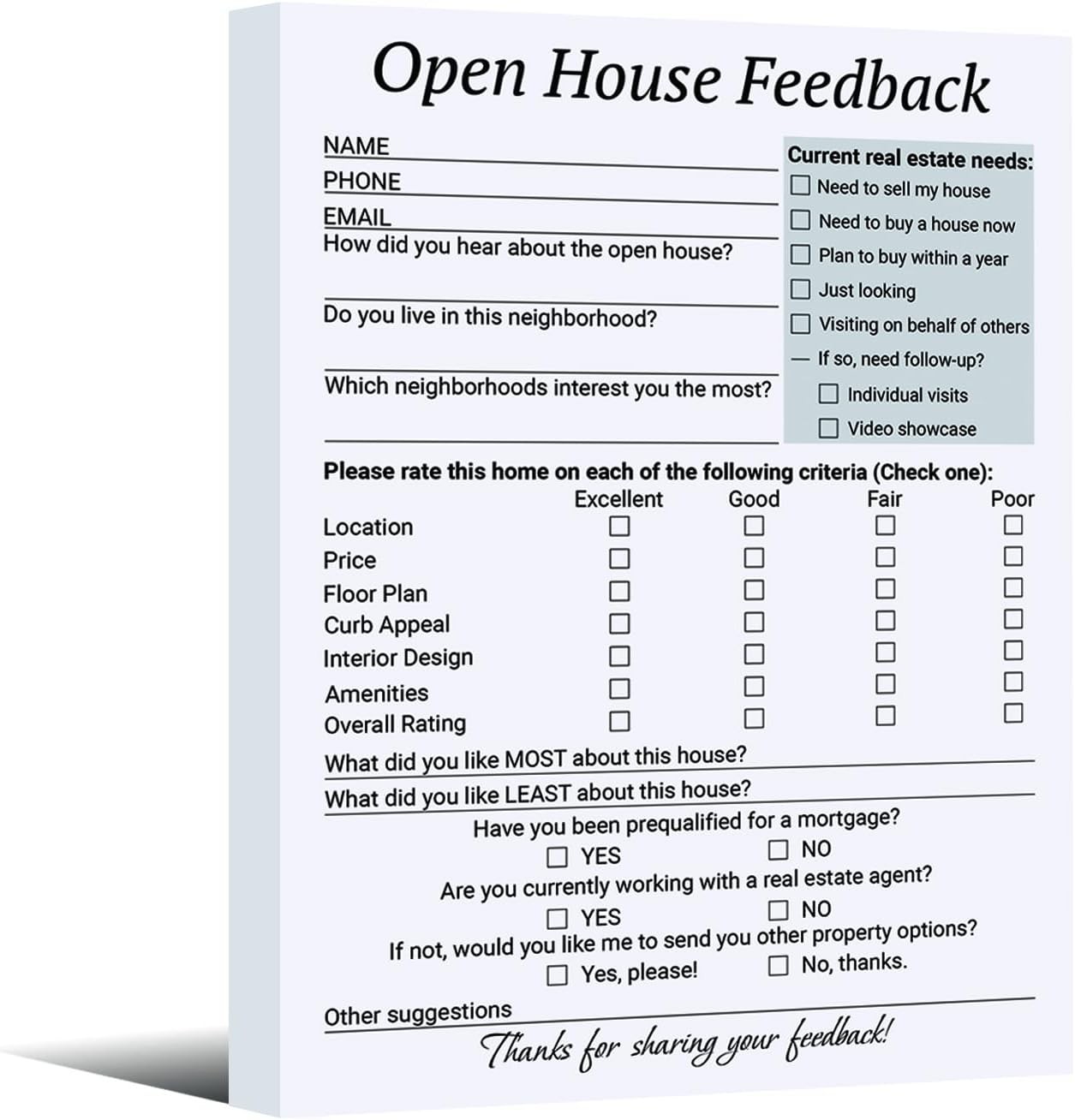 300 Pcs Open House Feedback Notepad Open House Supplies for Realtors Feedback…