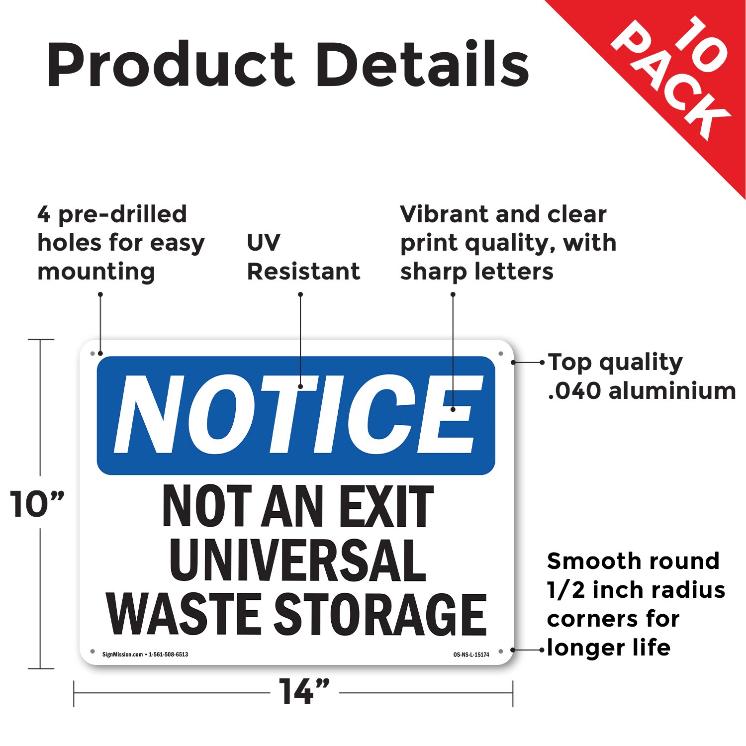 Not An Exit Universal Waste Storage OSHA Notice Sign Or Decal – 5 or 10 Pack
