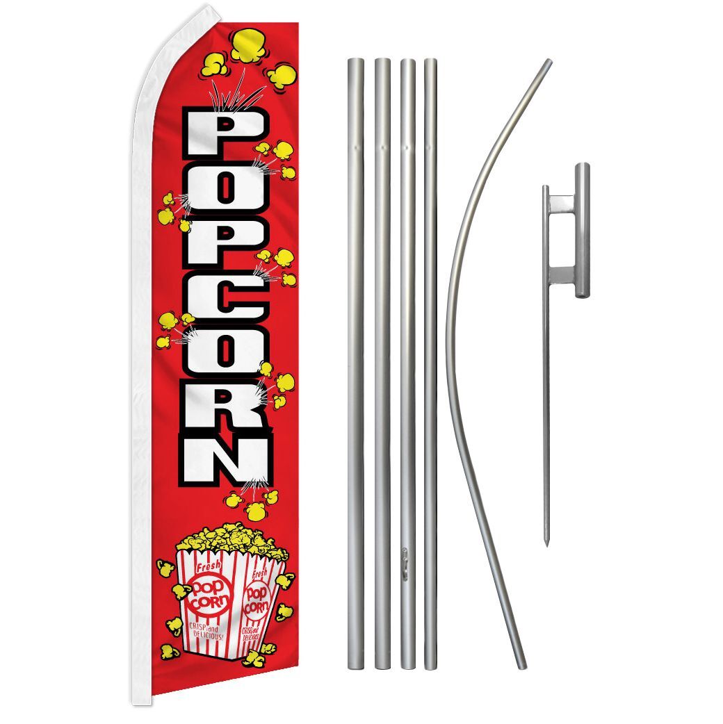 “POPCORN” Advertising Super Flag & Pole Kit kettle corn food concession