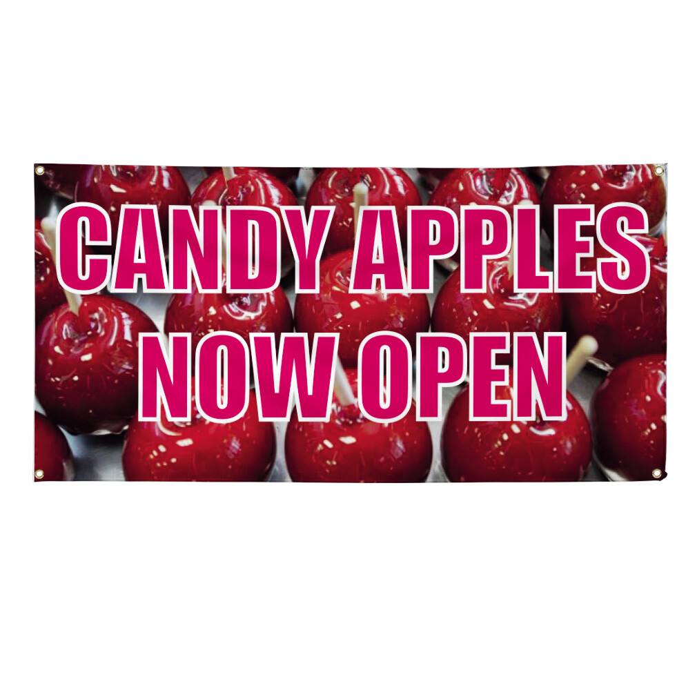 Vinyl Banner Multiple Sizes Candy Apples Now Open Advertising Printing Retail