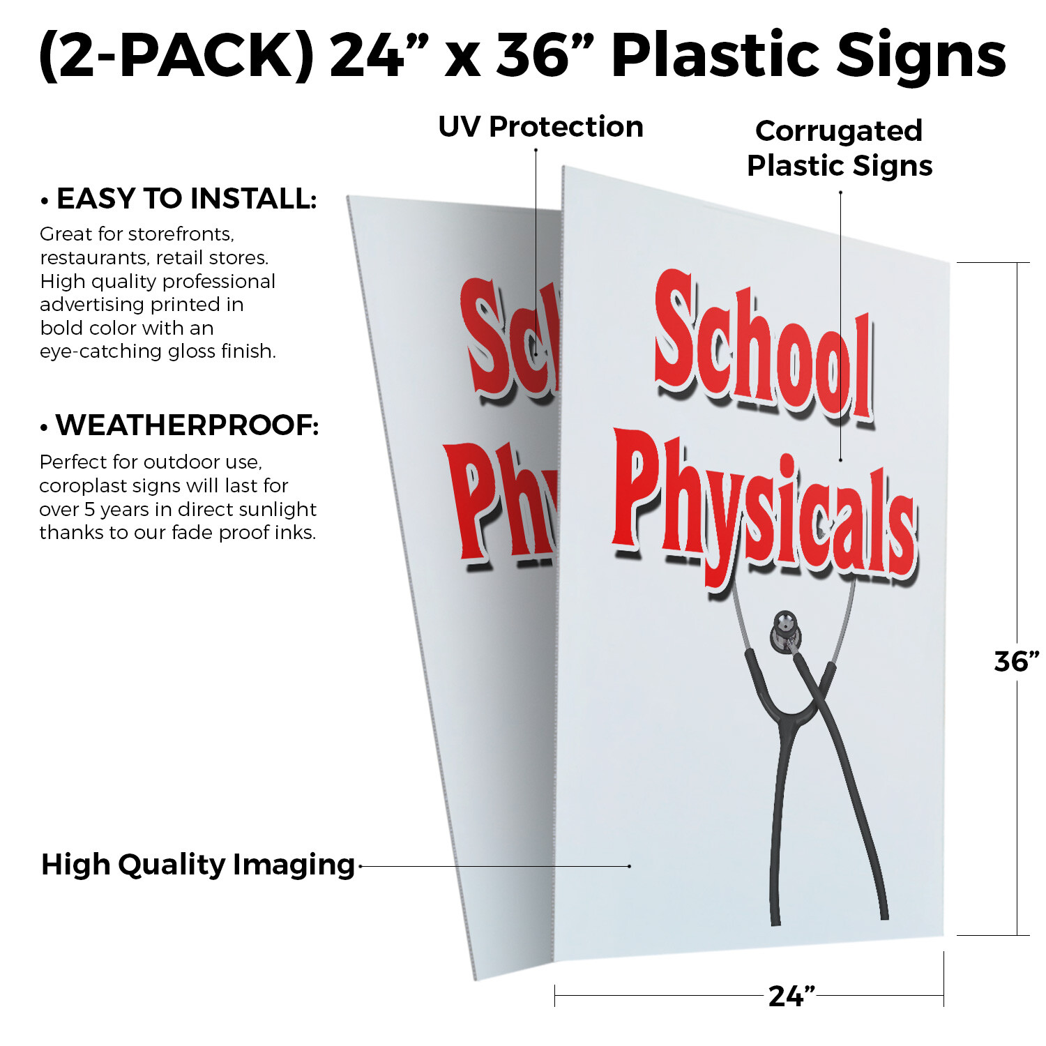 School Physicals 24″ x 36″ 2 Pack Of Store Sign Plastic Or Decal