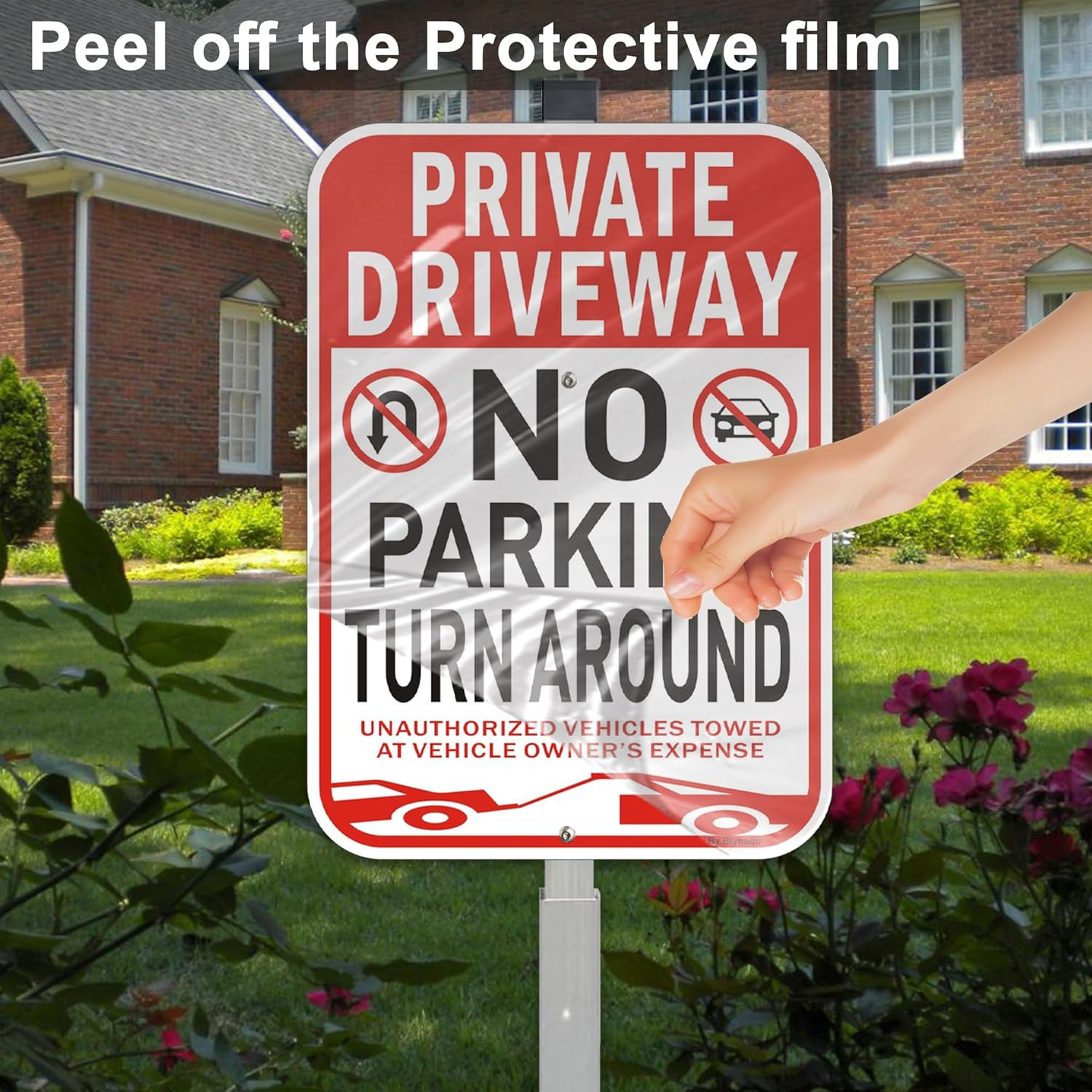 2Pack Private Driveway No Turn around Sign, 14” X10” No Parking Signs with 36” A