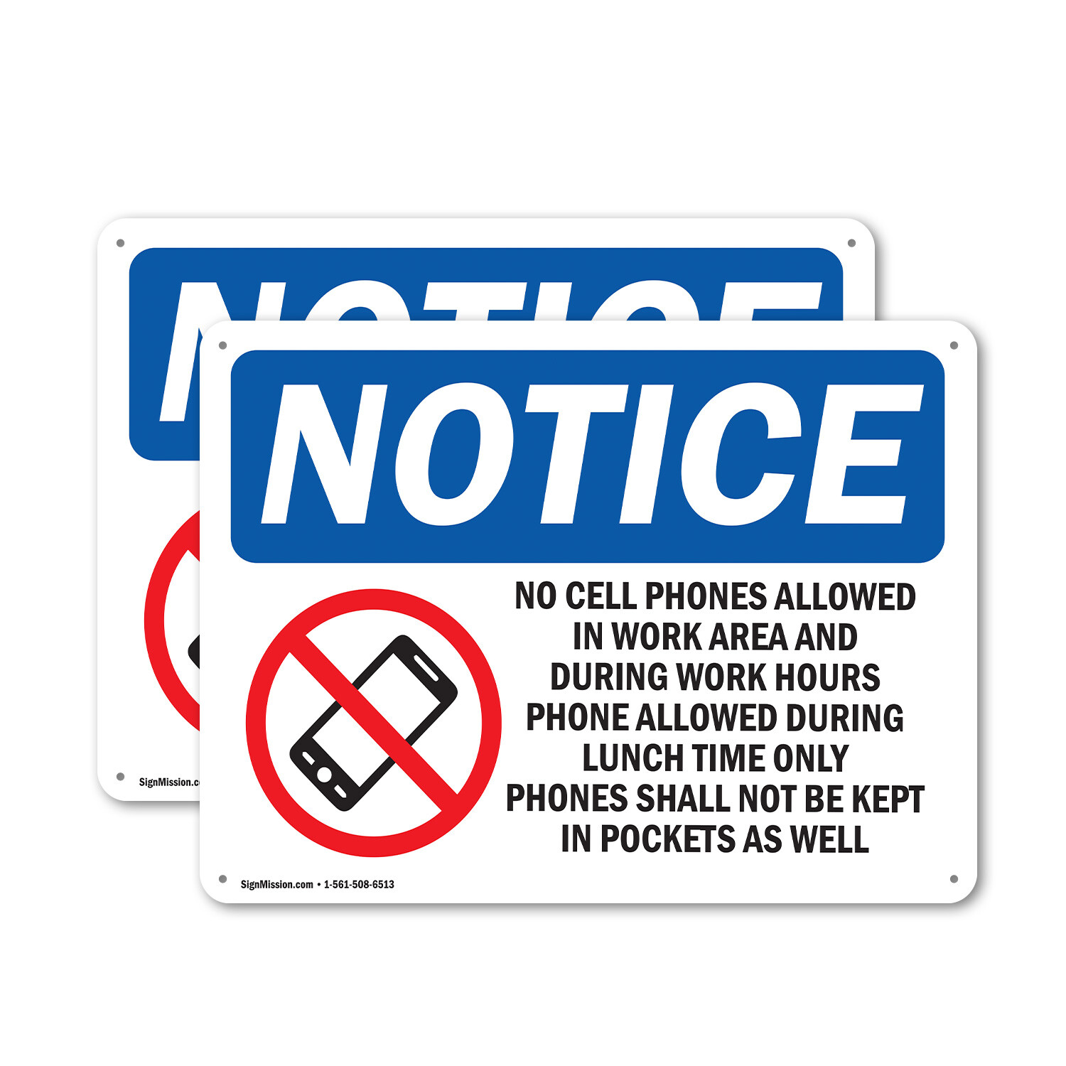 (2 Pack) No Cell Phones Allowed In Work OSHA Notice Sign Decal Metal Plastic