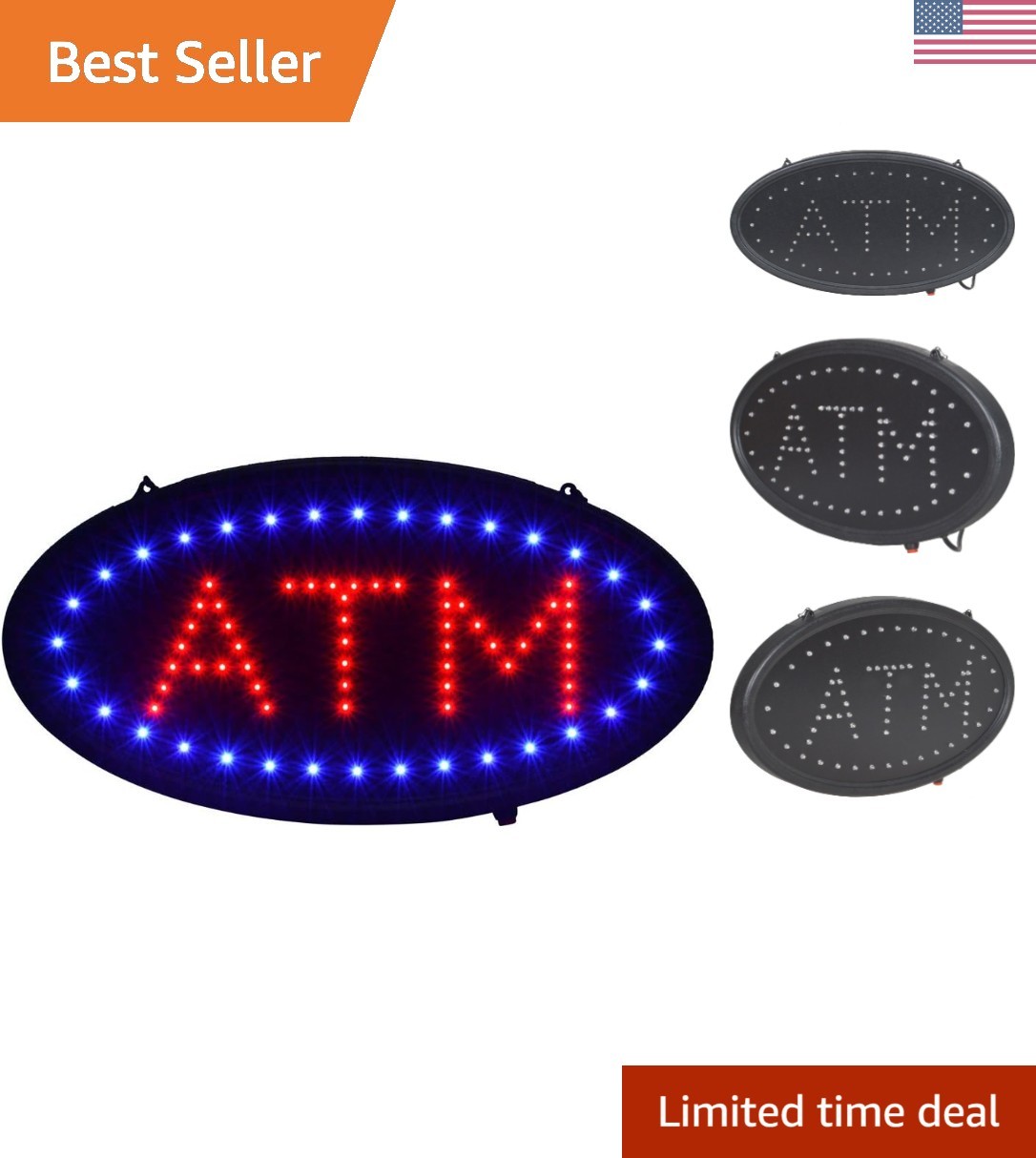 Multicolor LED ATM Sign for Enhanced Store Appeal – 19″x10″ Easy Install Decor