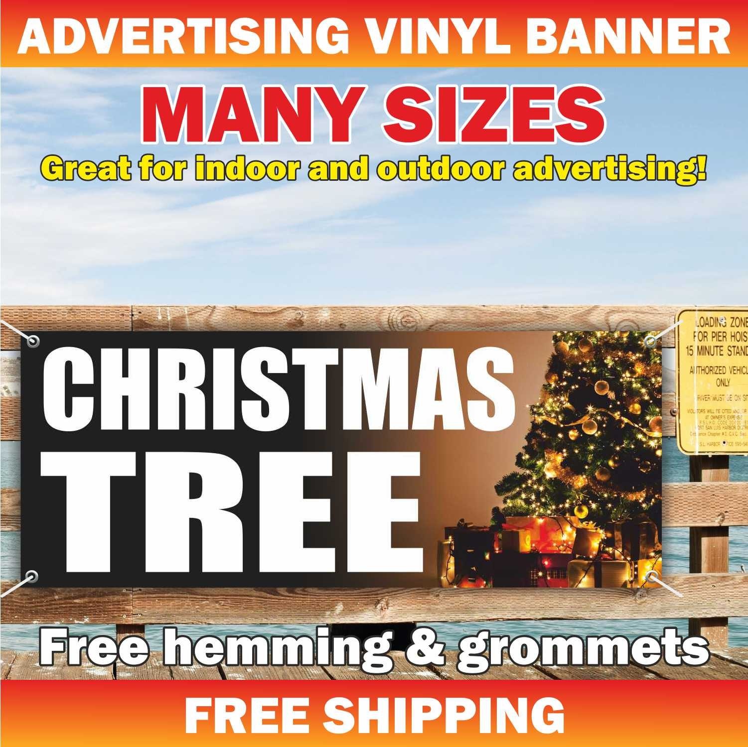 CHRISTMAS TREE Advertising Banner Vinyl Mesh Sign Xmas Live Tree Fir Sale Xmas