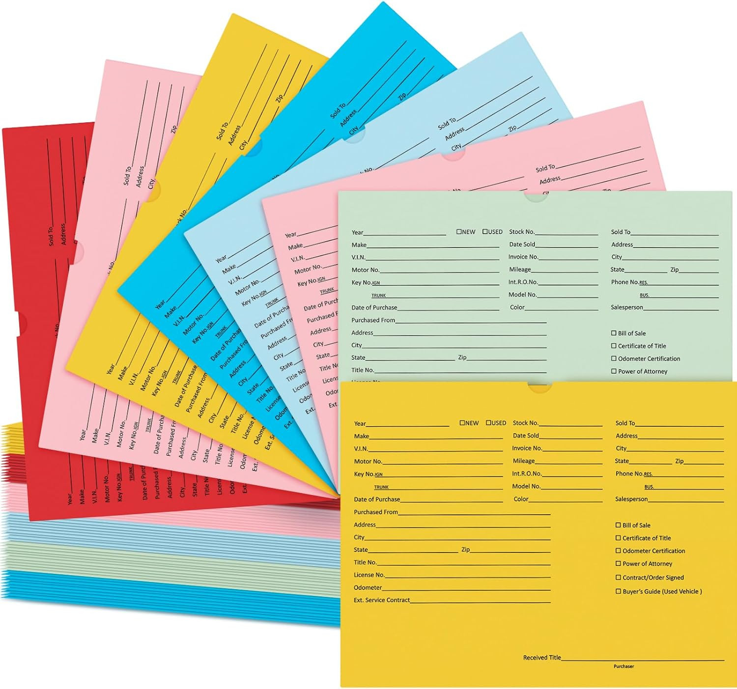 120 Pcs 9 X 12 in Vehicle Dealer Jackets for Car Sales 32Lb Colored Printed Deal