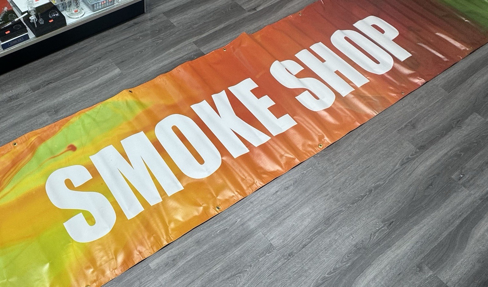 Vinyl Smoke Shop Banner Multi-Color with Pre-Grommet for Hanging 147.5”x31.5”